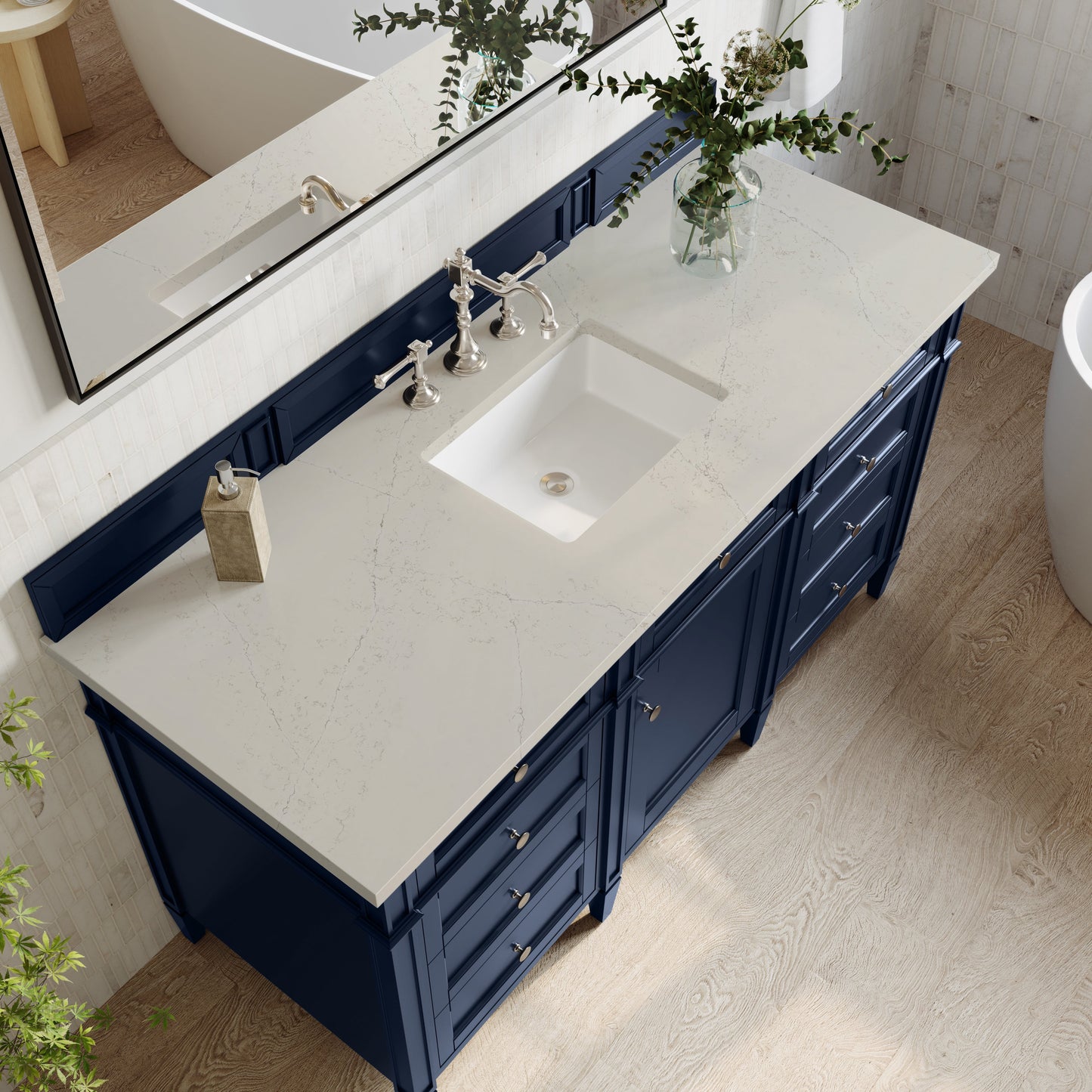
                  
                    Brittany 60" Single Vanity in Victory Blue Single Bathroom Vanity James Martin Vanities Siberian Silestone 
                  
                
