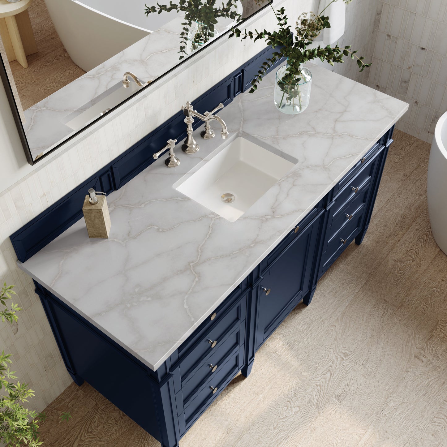 
                  
                    Brittany 60" Single Vanity in Victory Blue Single Bathroom Vanity James Martin Vanities Victorian Silver Silestone 
                  
                