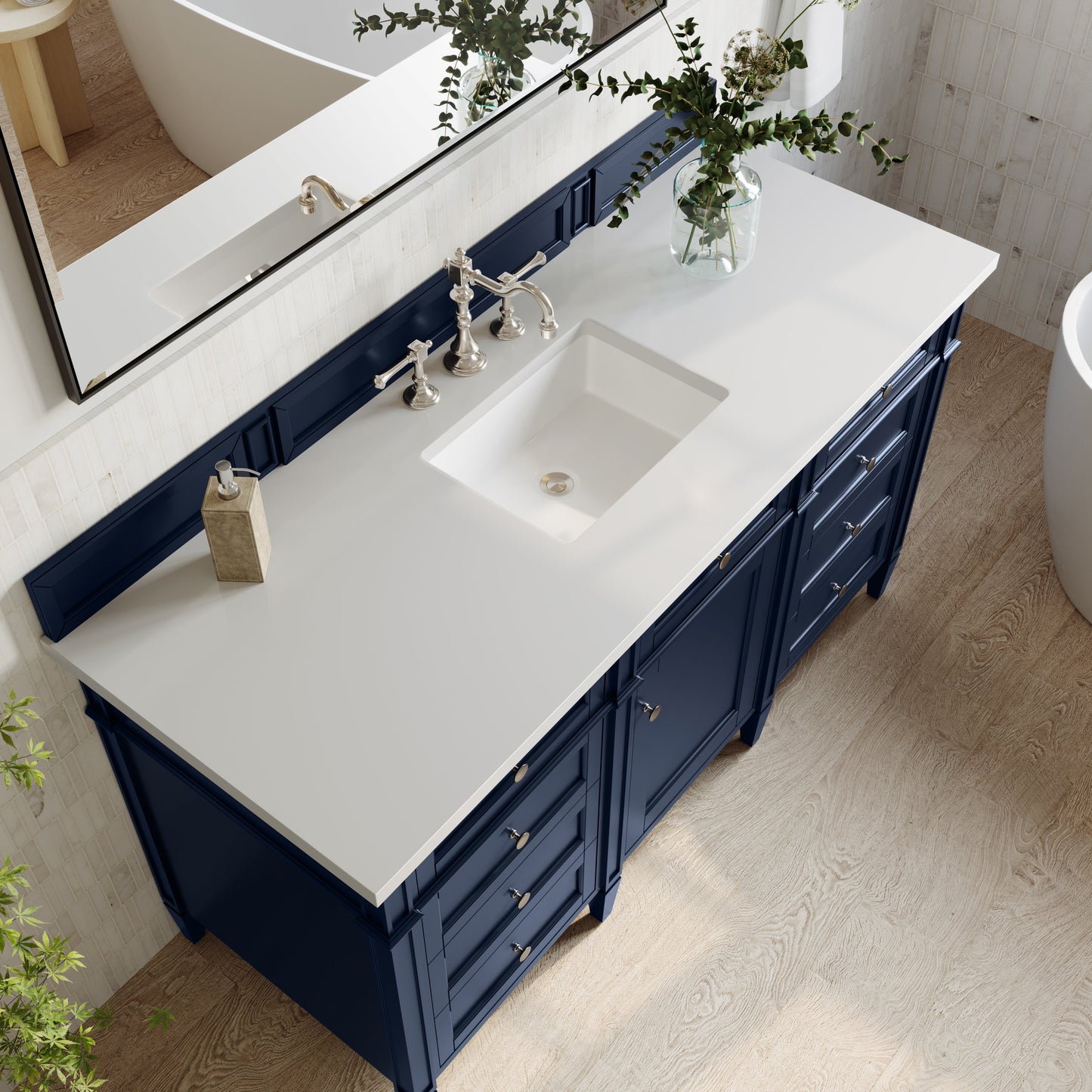 
                  
                    Brittany 60" Single Vanity in Victory Blue Single Bathroom Vanity James Martin Vanities White Zeus Silestone 
                  
                