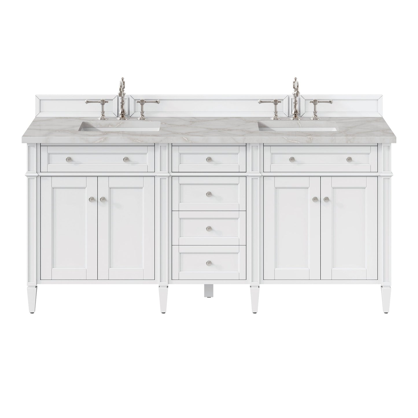
                  
                    Brittany 72" Double Bathroom Vanity in Bright White Double bathroom Vanity James Martin Vanities Victorian Silver Silestone 
                  
                