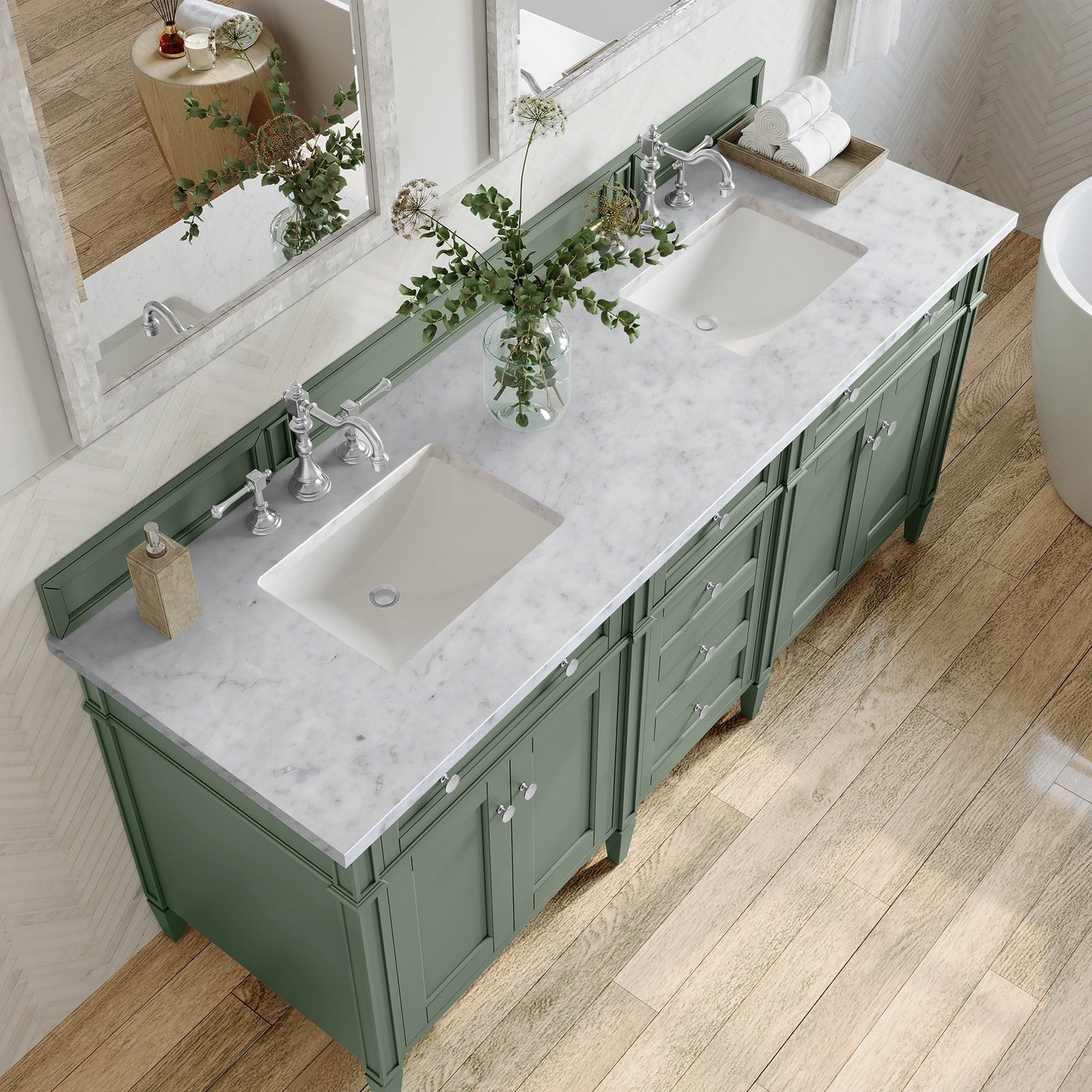 
                  
                    Brittany 72" Double Bathroom Vanity in Smokey Celadon Double bathroom Vanity James Martin Vanities Carrara White Marble 
                  
                