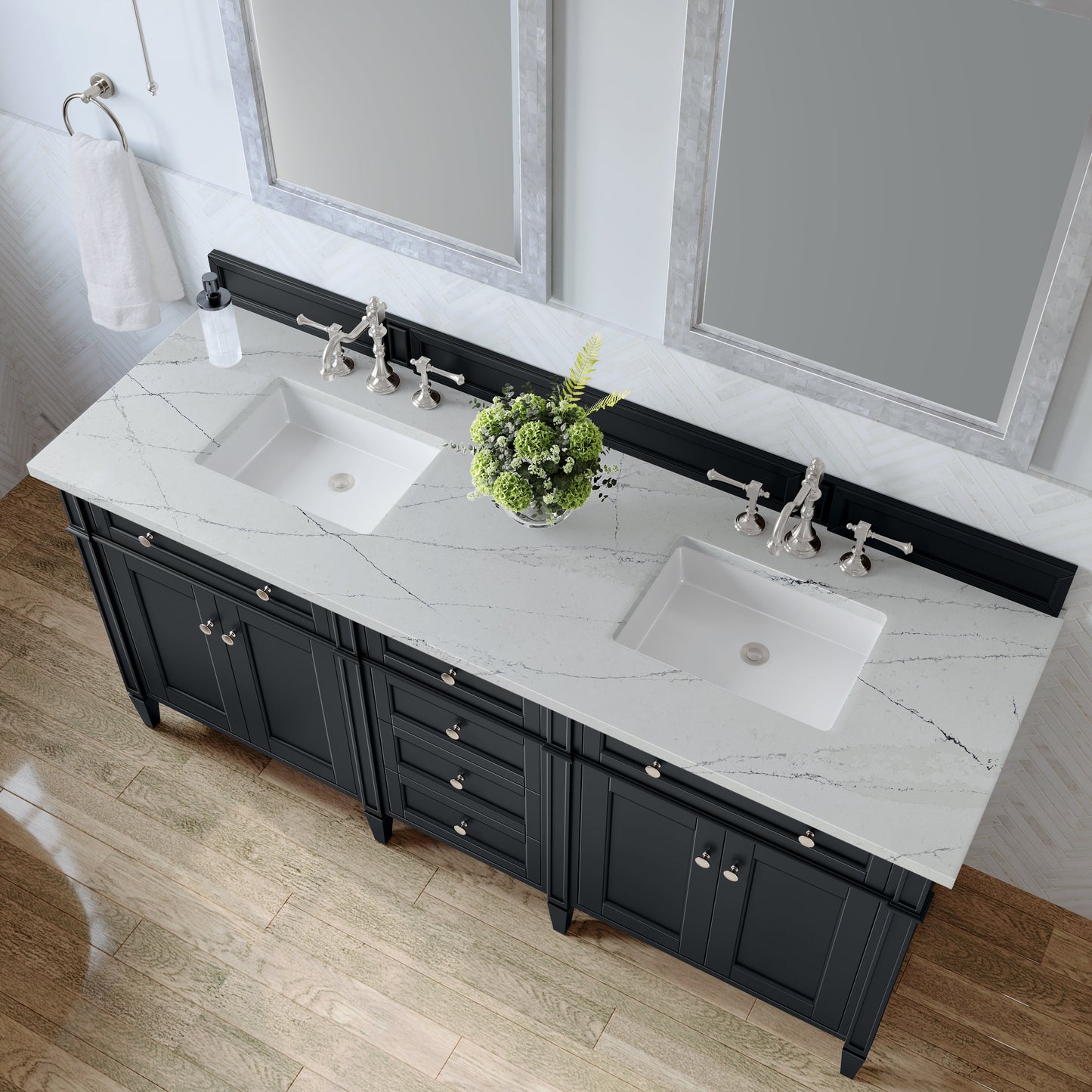 
                  
                    Brittany 72" Double Vanity in Black Onyx Double bathroom Vanity James Martin Vanities Ethereal Noctis Silestone 
                  
                