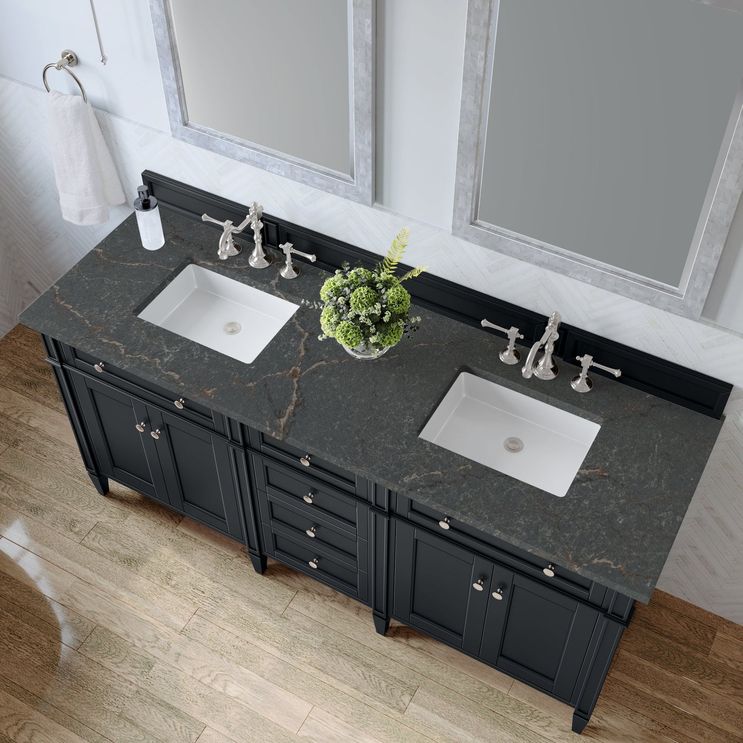 
                  
                    Brittany 72" Double Vanity in Black Onyx Double bathroom Vanity James Martin Vanities Parisien Bleu Silestone 
                  
                