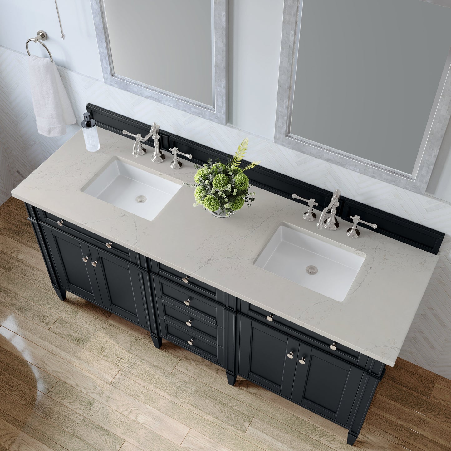 
                  
                    Brittany 72" Double Vanity in Black Onyx Double bathroom Vanity James Martin Vanities Siberian Silestone 
                  
                