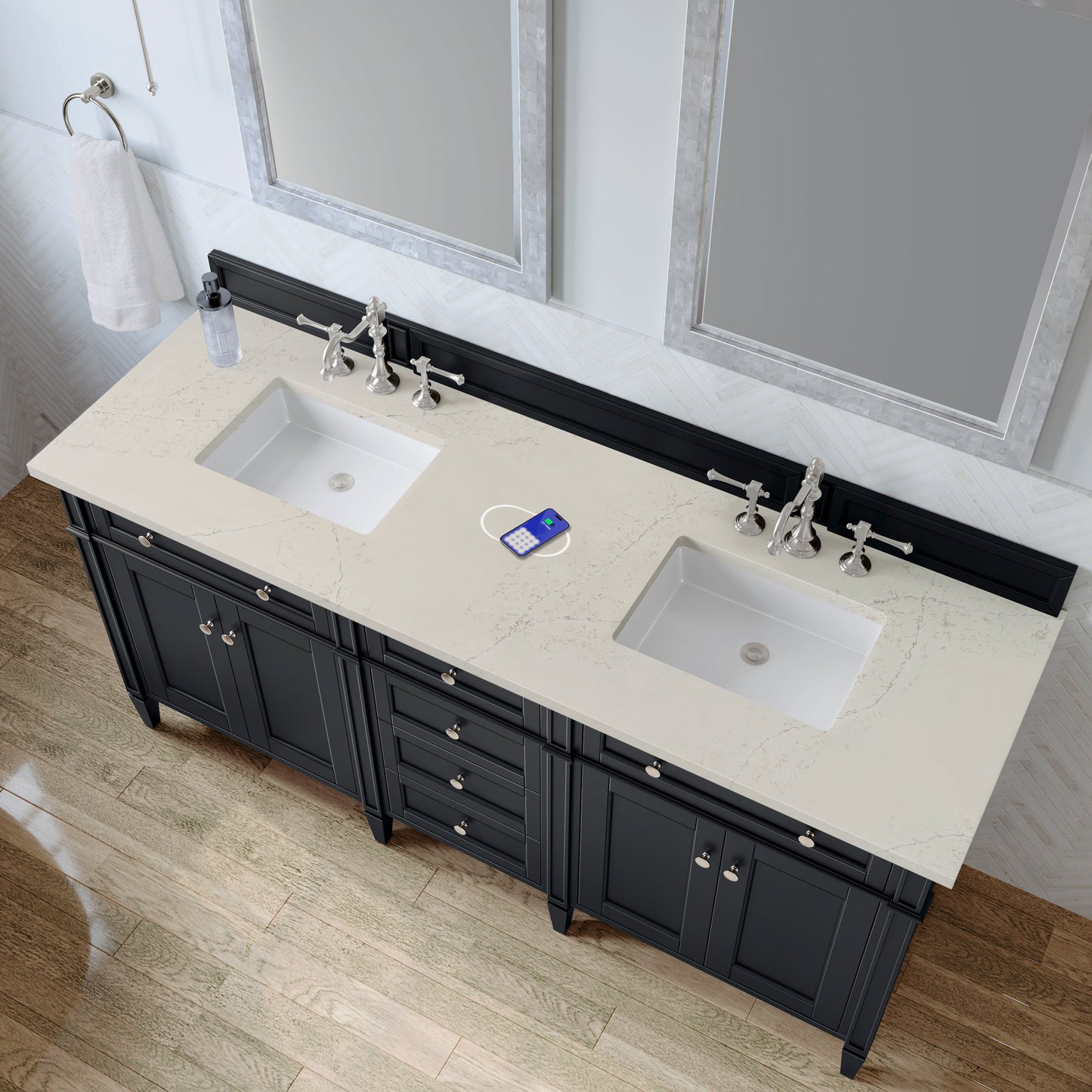 
                  
                    Brittany 72" Double Vanity in Black Onyx Double bathroom Vanity James Martin Vanities Siberian Silestone with FreePower 
                  
                