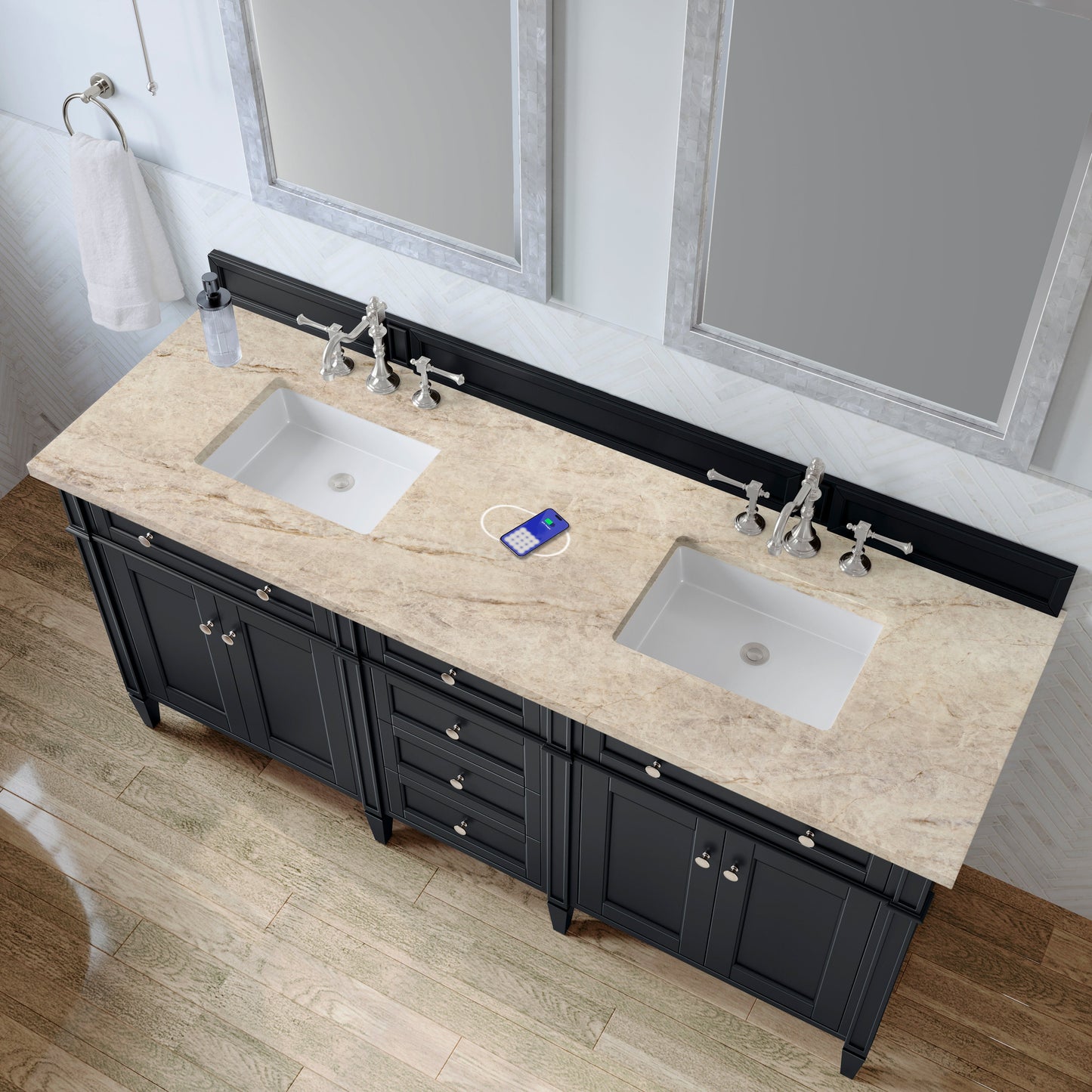 
                  
                    Brittany 72" Double Vanity in Black Onyx Double bathroom Vanity James Martin Vanities Tajnar Eclos with FreePower 
                  
                