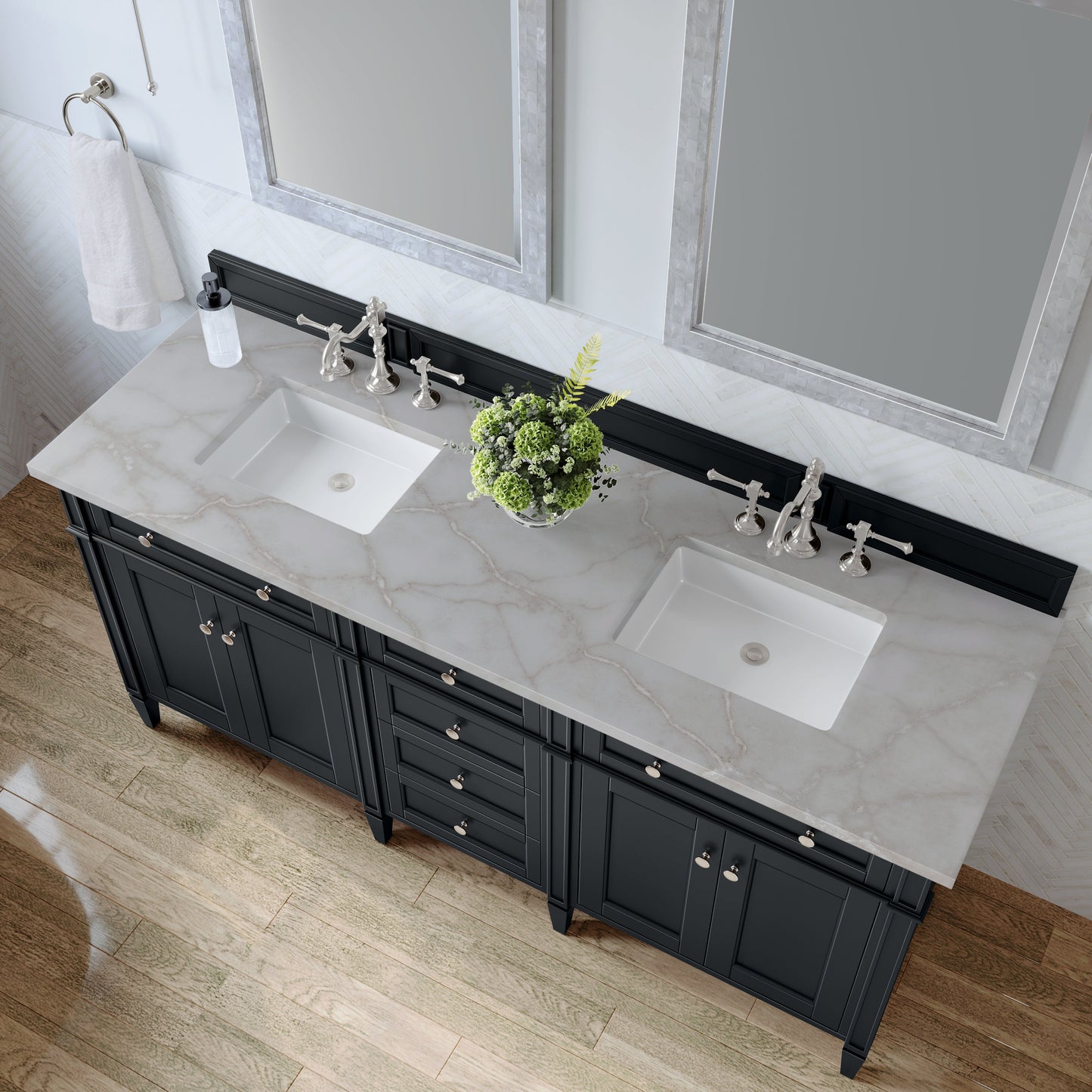 
                  
                    Brittany 72" Double Vanity in Black Onyx Double bathroom Vanity James Martin Vanities Victorian Silver Silestone 
                  
                
