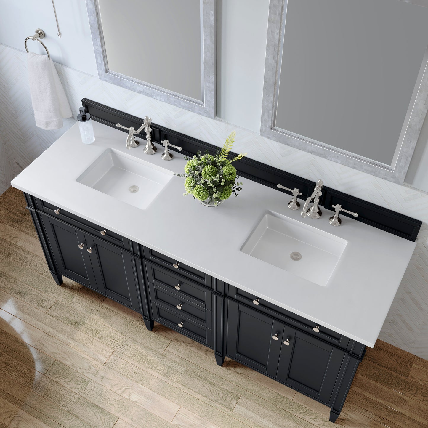 
                  
                    Brittany 72" Double Vanity in Black Onyx Double bathroom Vanity James Martin Vanities White Zeus Silestone 
                  
                