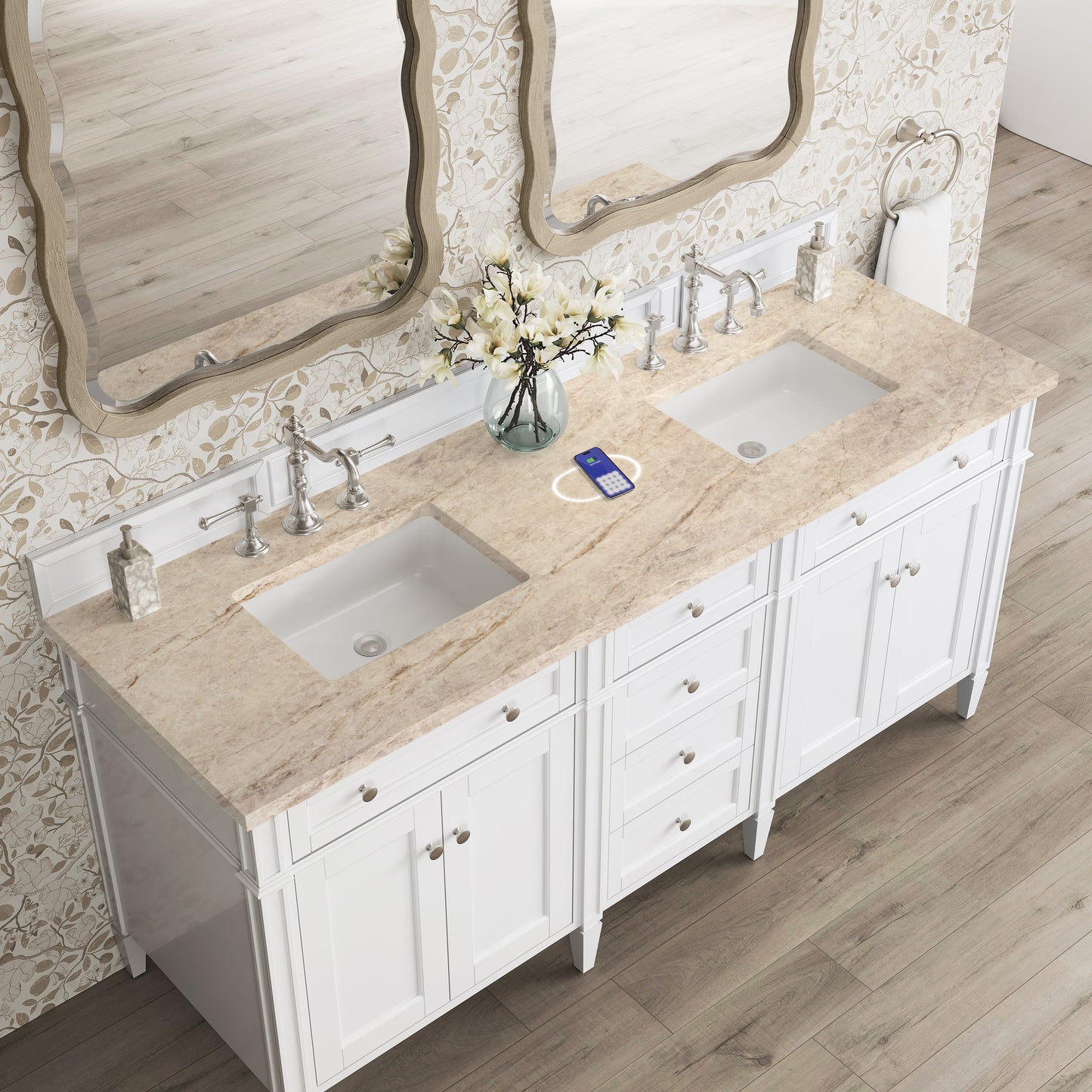 
                  
                    Brittany 72" Double Vanity in Bright White Double bathroom Vanity James Martin Vanities FreePower-Enabled Tajnar Eclos 
                  
                