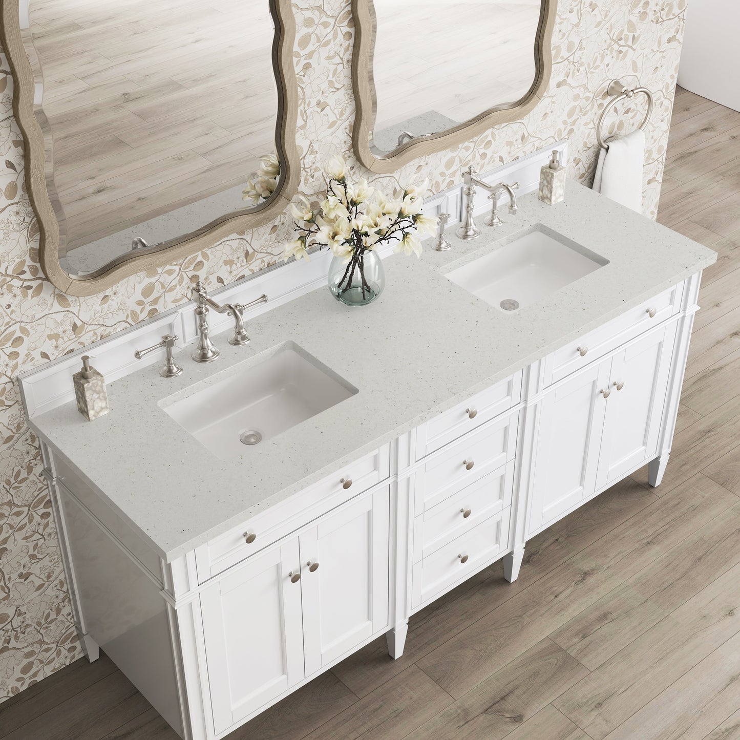 
                  
                    Brittany 72" Double Vanity in Bright White Double bathroom Vanity James Martin Vanities Lime Delight Silestone 
                  
                
