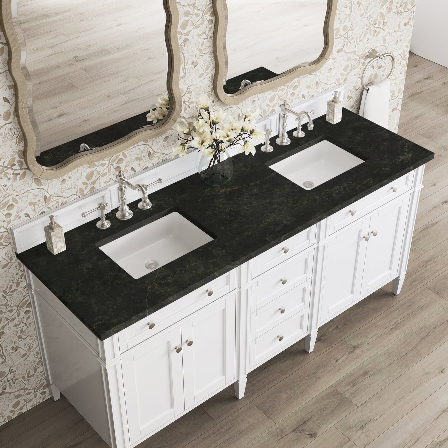 
                  
                    Brittany 72" Double Vanity in Bright White Double bathroom Vanity James Martin Vanities Phantome Eclos 
                  
                