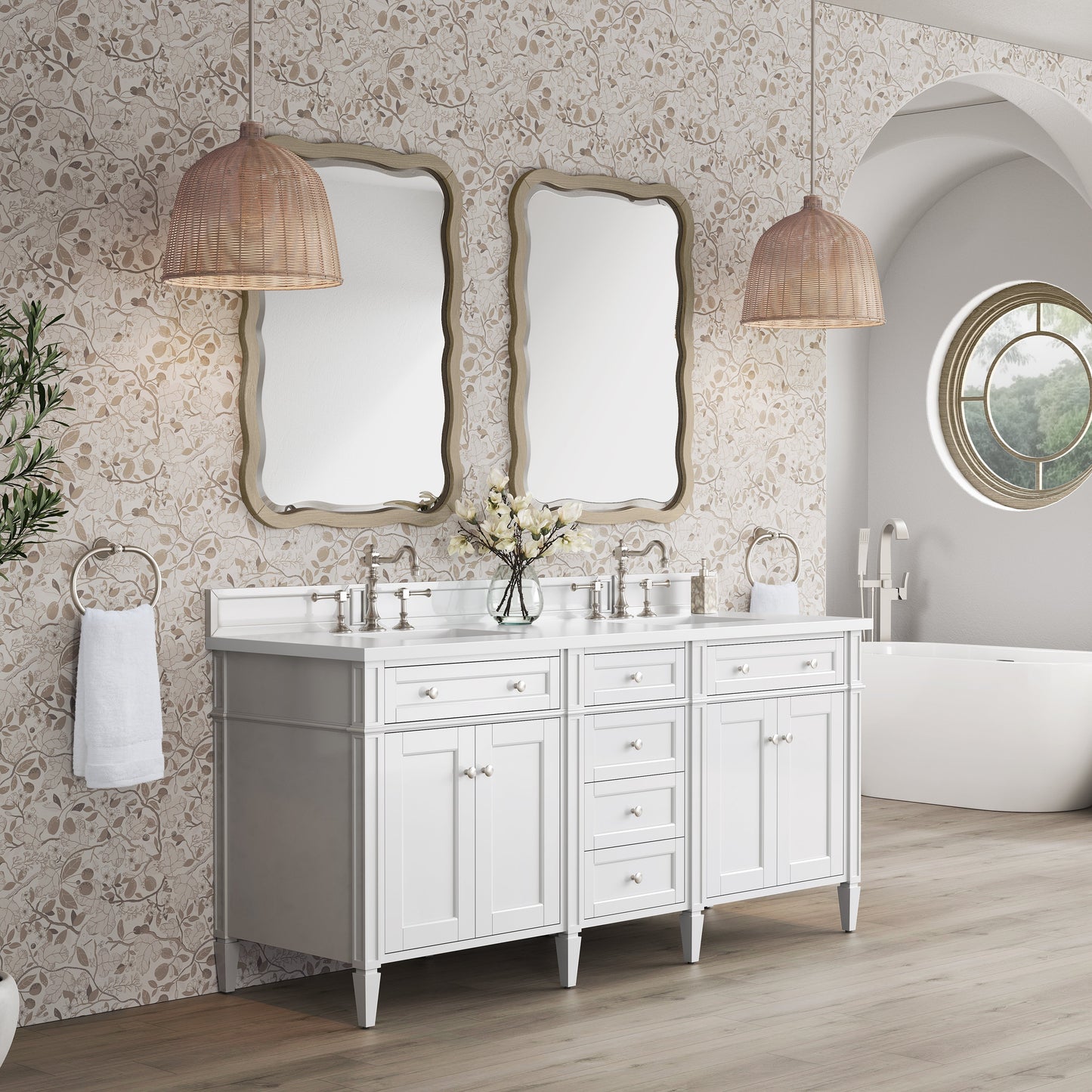 
                  
                    Brittany 72" Double Vanity in Bright White Double bathroom Vanity James Martin Vanities Select Your Top 
                  
                