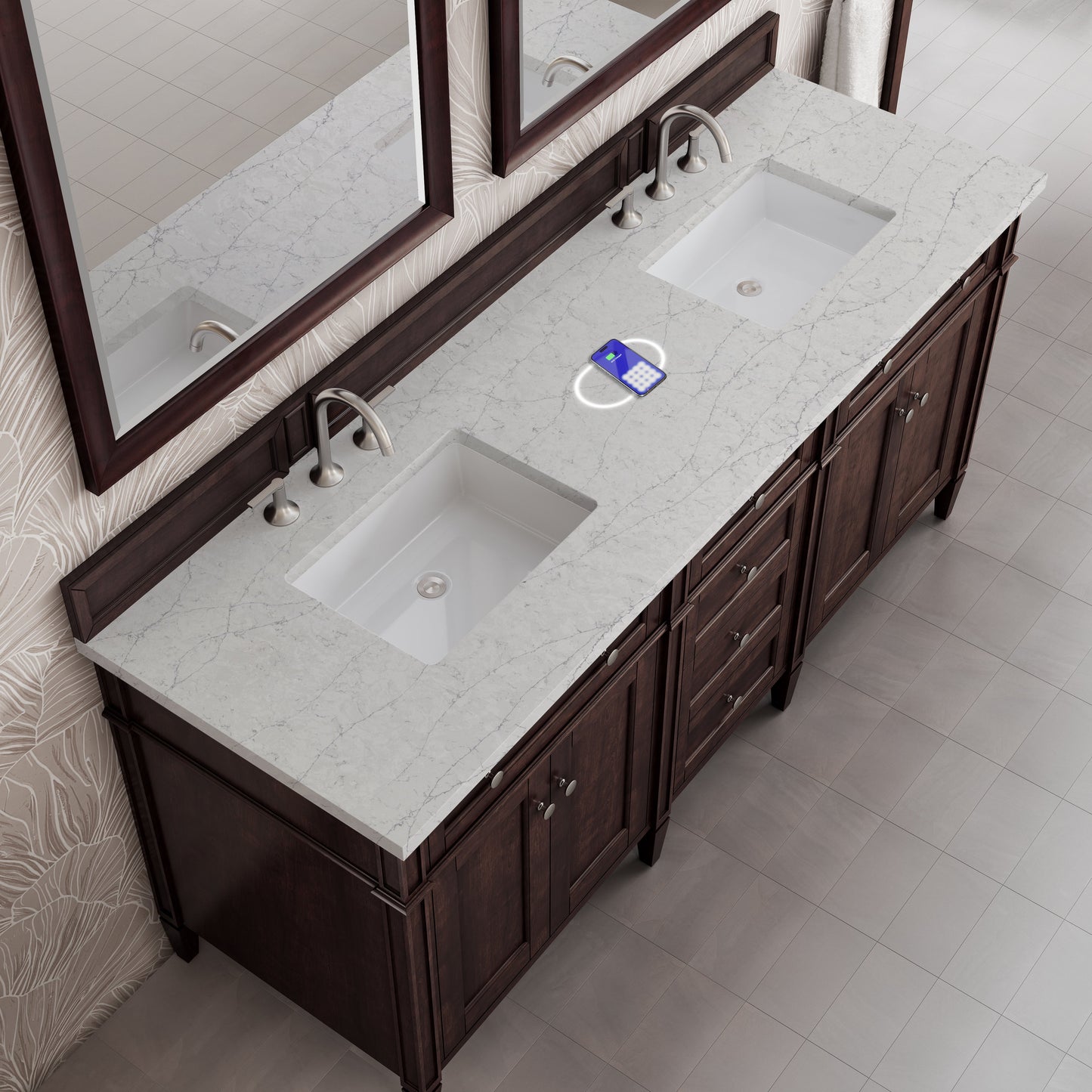 
                  
                    Brittany 72" Double Vanity in Burnished Mahogany Double bathroom Vanity James Martin Vanities FreePower-Enabled Eternal Jasmine Pearl Silestone 
                  
                