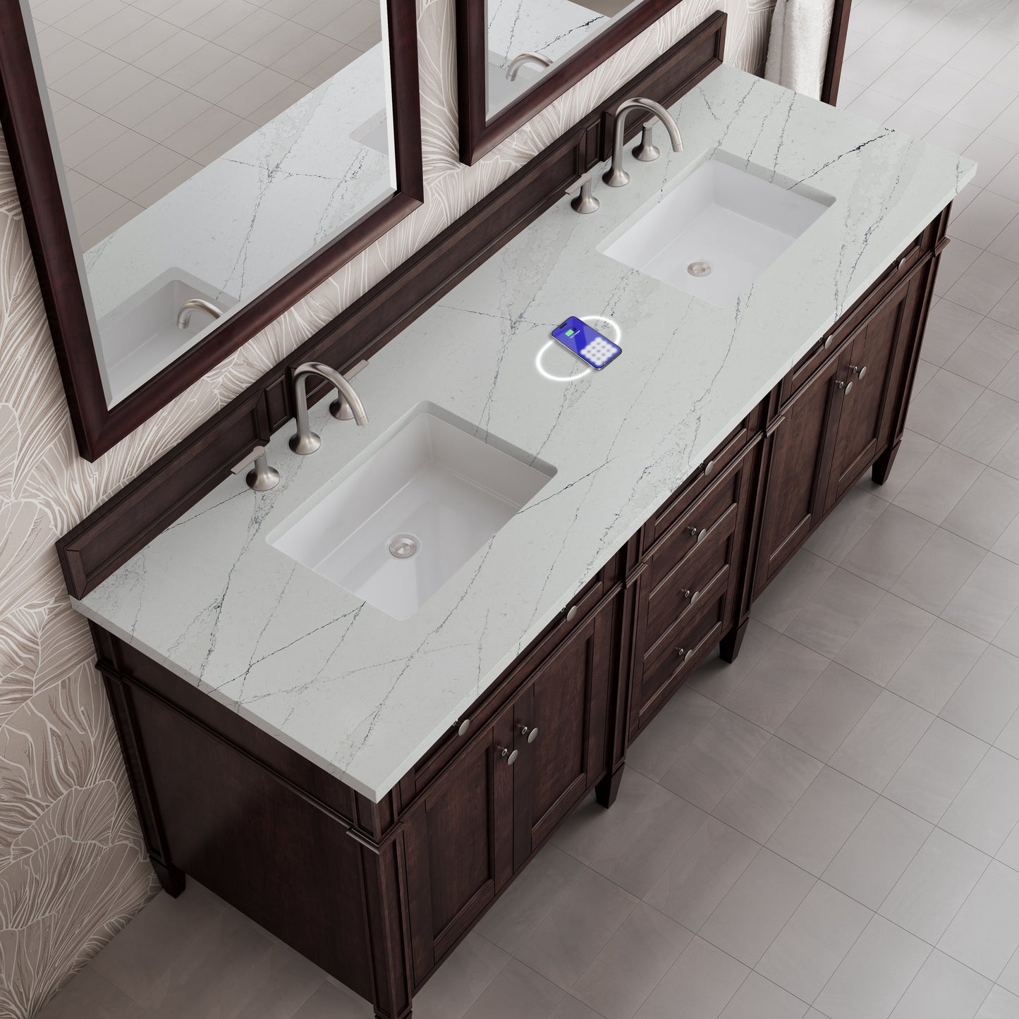 
                  
                    Brittany 72" Double Vanity in Burnished Mahogany Double bathroom Vanity James Martin Vanities FreePower-Enabled Ethereal Noctis Silestone 
                  
                