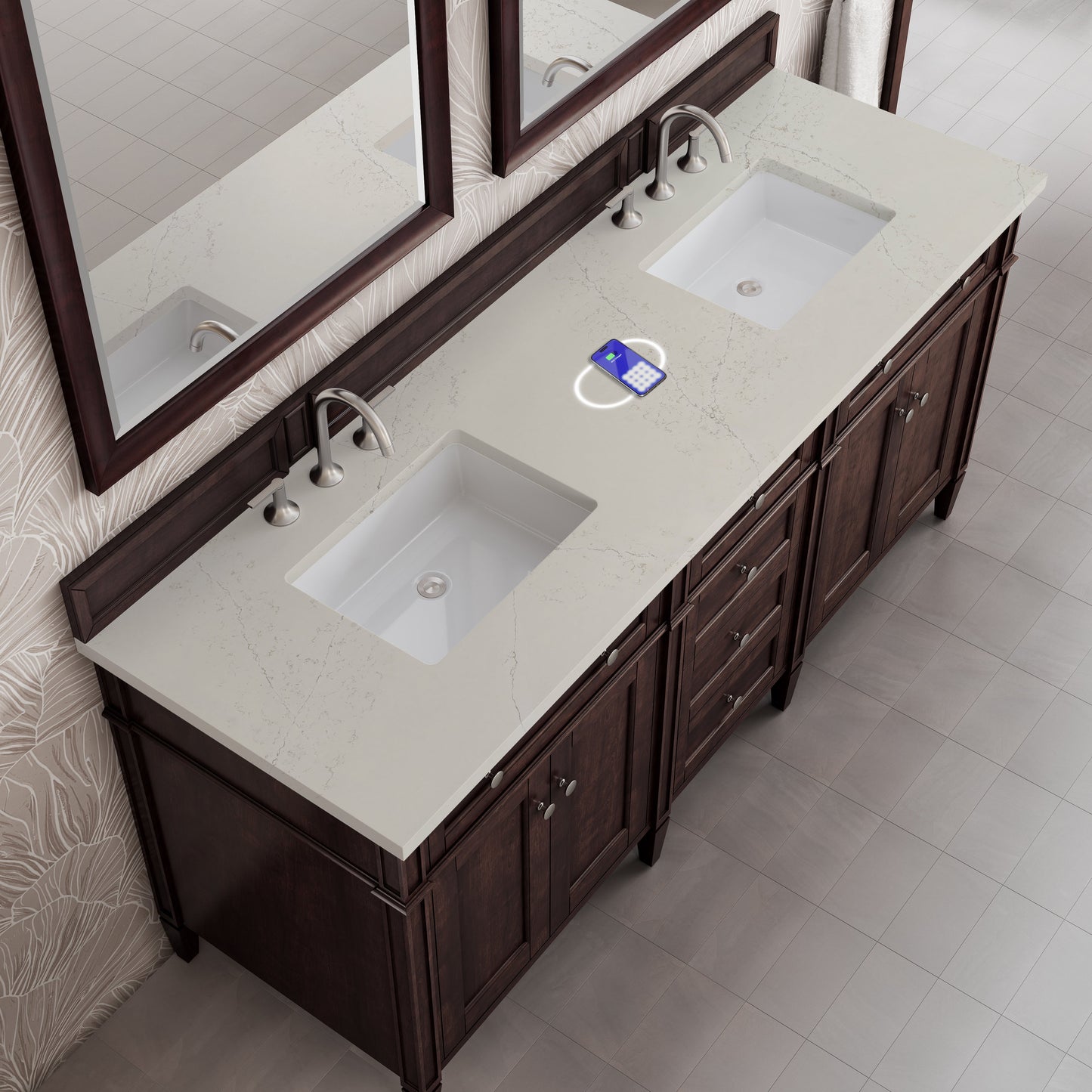 
                  
                    Brittany 72" Double Vanity in Burnished Mahogany Double bathroom Vanity James Martin Vanities FreePower-Enabled Siberian Silestone 
                  
                