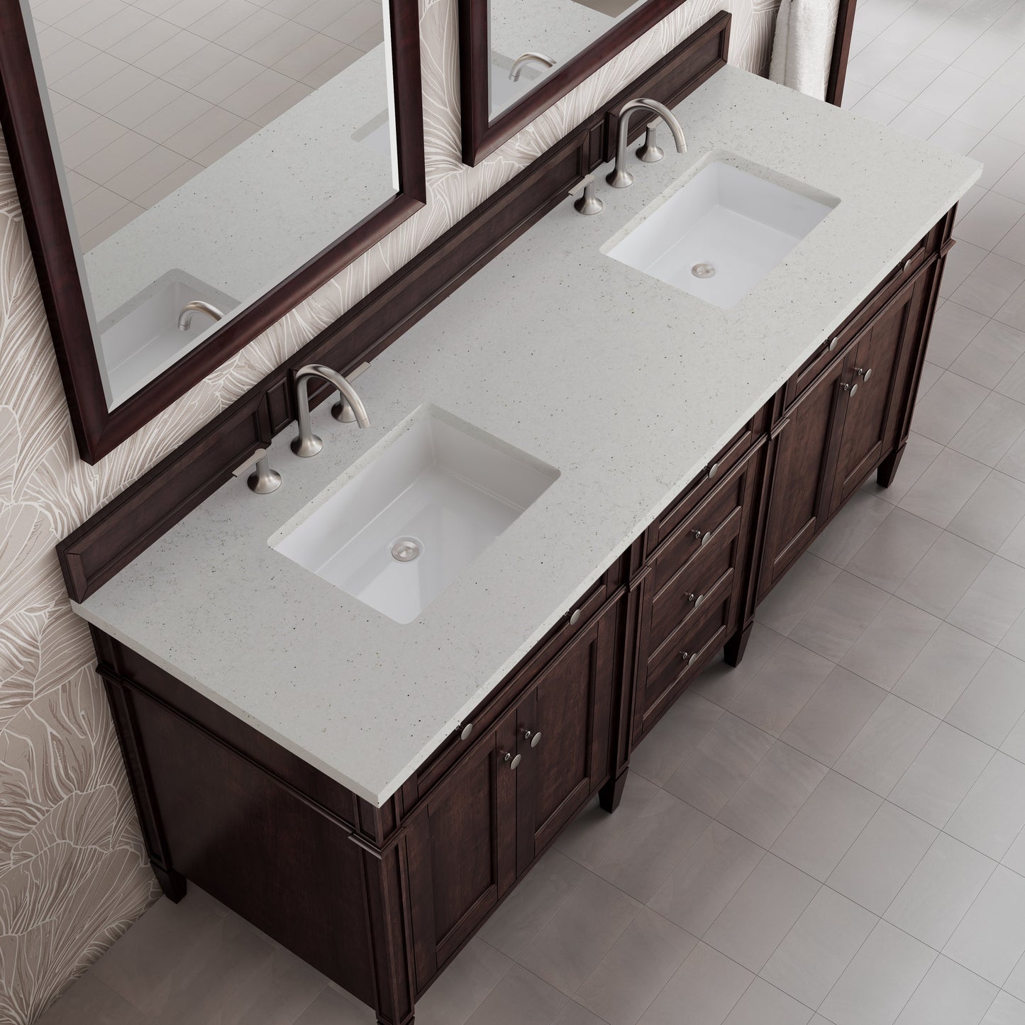 
                  
                    Brittany 72" Double Vanity in Burnished Mahogany Double bathroom Vanity James Martin Vanities Lime Delight Silestone 
                  
                
