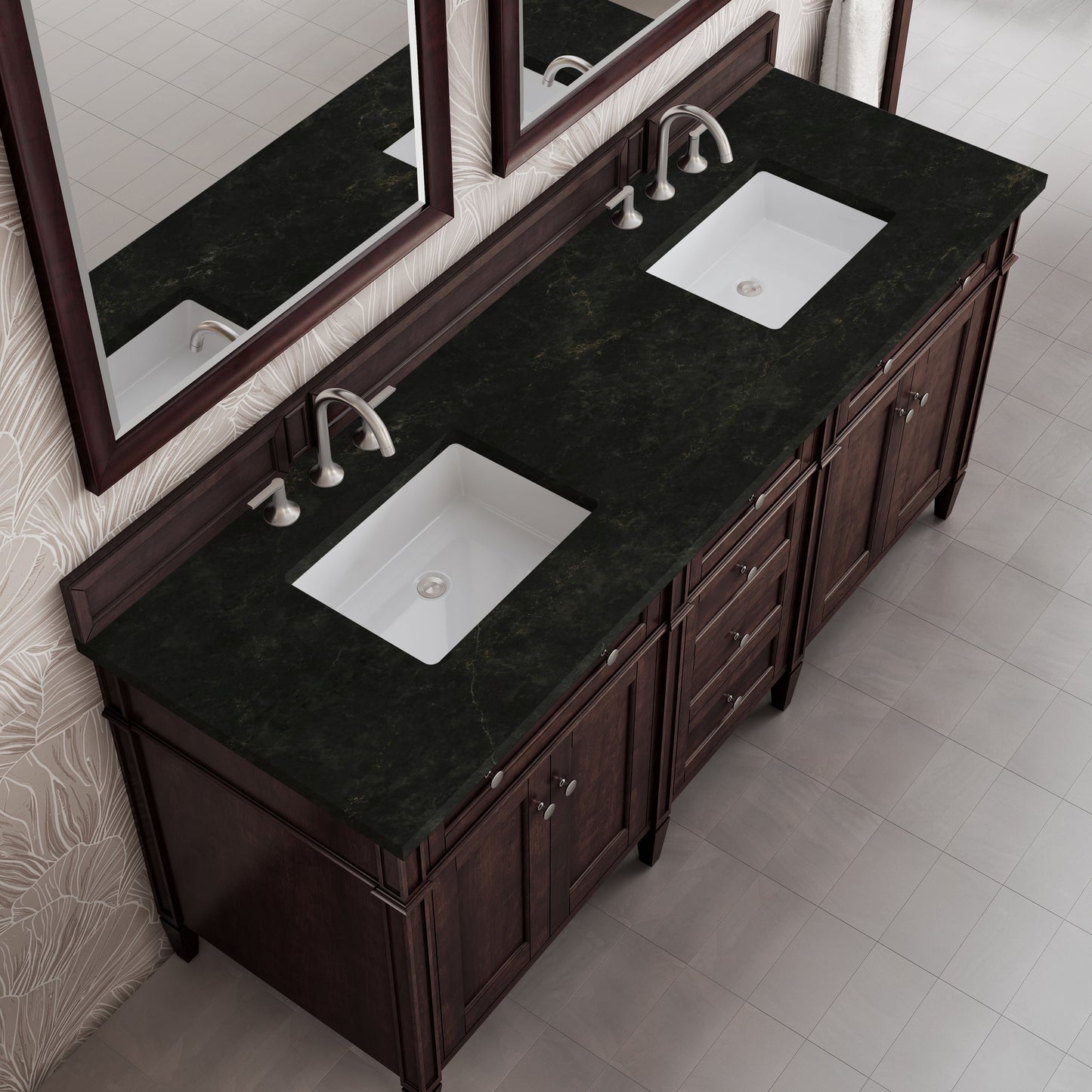 
                  
                    Brittany 72" Double Vanity in Burnished Mahogany Double bathroom Vanity James Martin Vanities Phantome Eclos 
                  
                