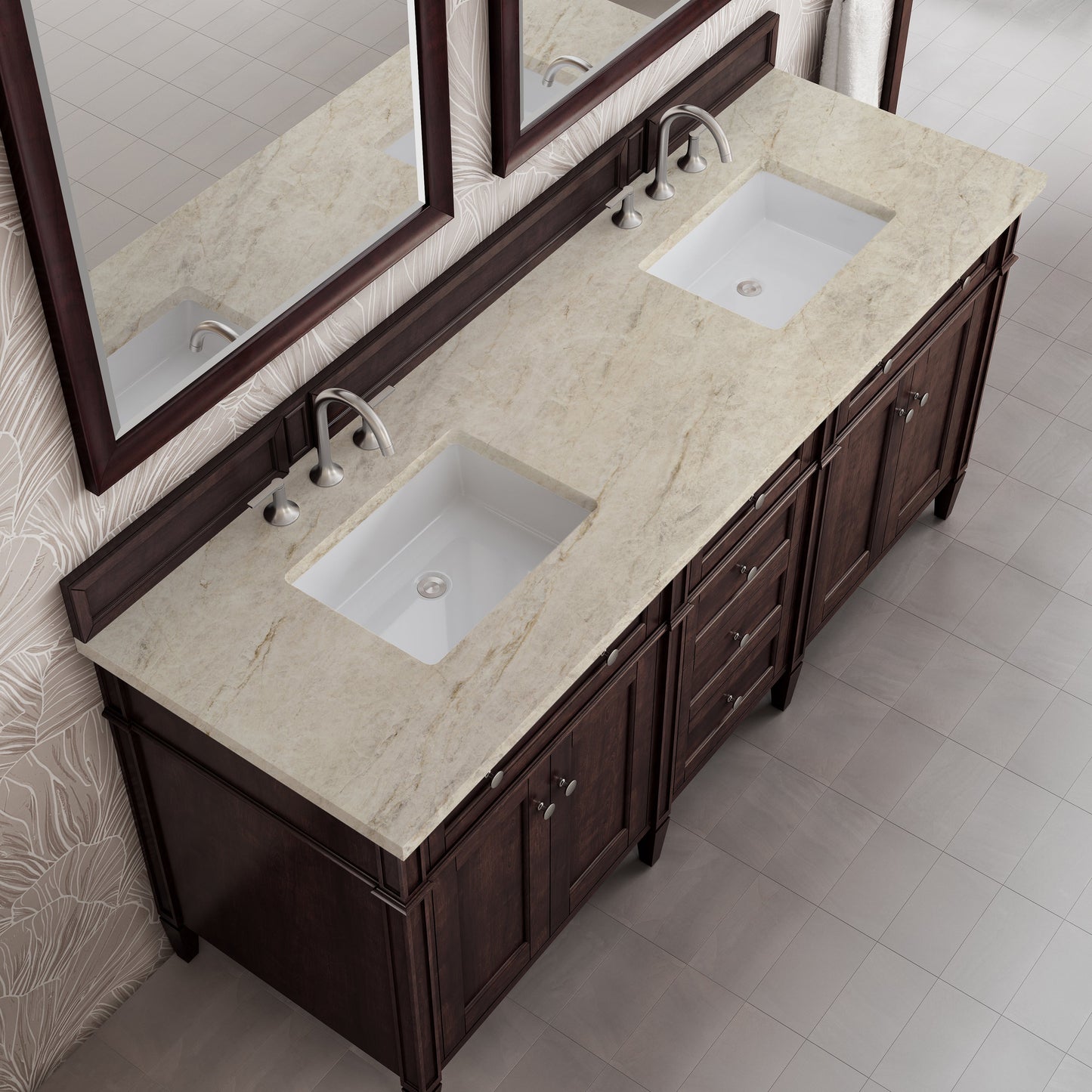 
                  
                    Brittany 72" Double Vanity in Burnished Mahogany Double bathroom Vanity James Martin Vanities Tajnar Eclos 
                  
                