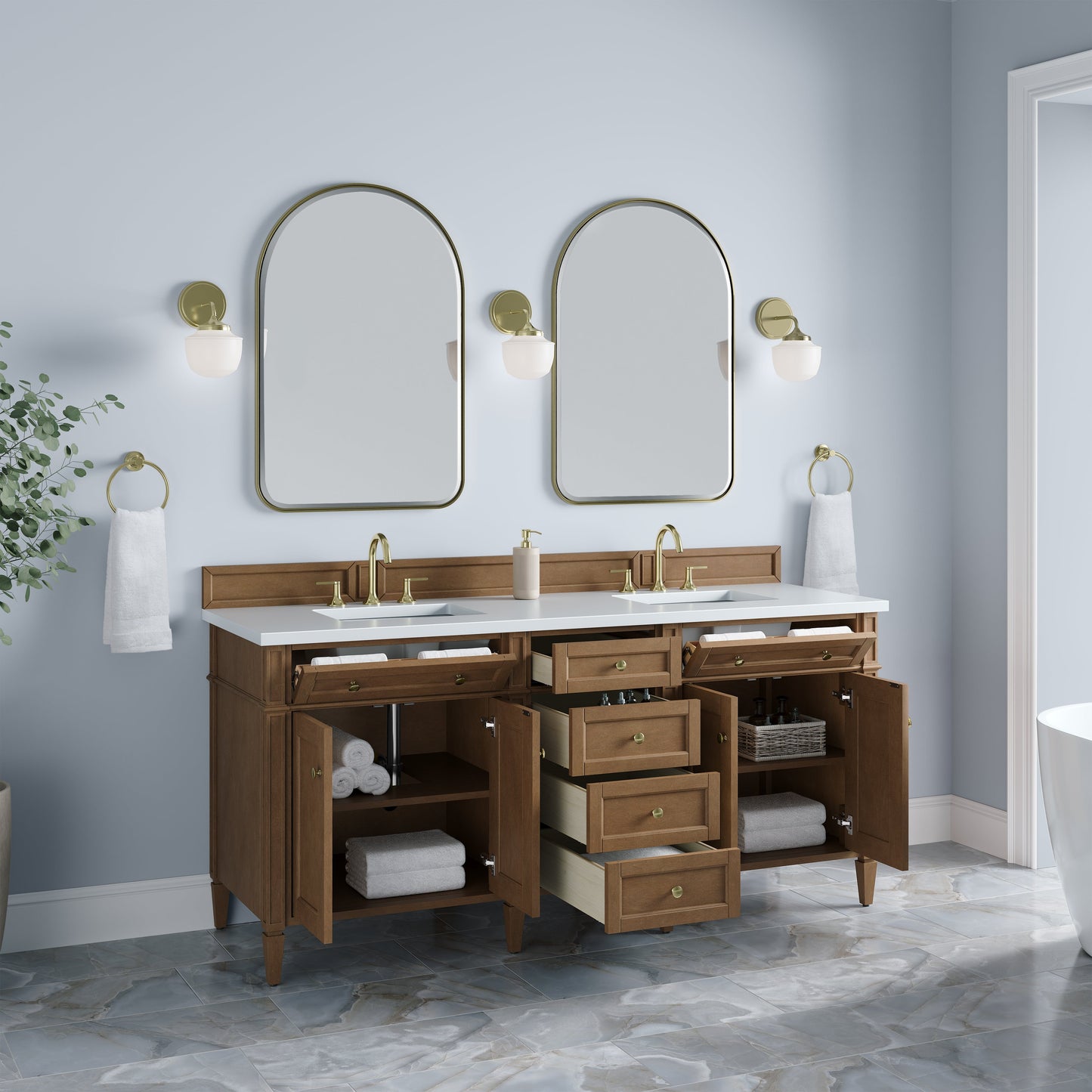 
                  
                    Brittany 72" Double Vanity in Pecan Double bathroom Vanity James Martin Vanities 
                  
                
