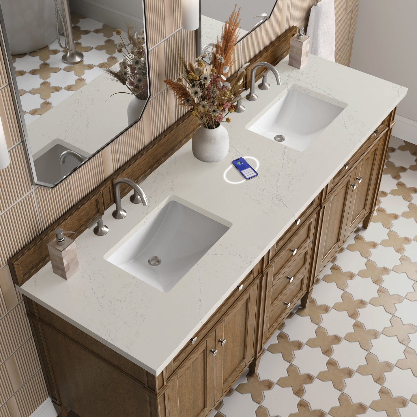 
                  
                    Brittany 72" Double Vanity in Saddle Brown Double Bathroom Vanity James Martin Vanities FreePower-Enabled Siberian Silestone 
                  
                