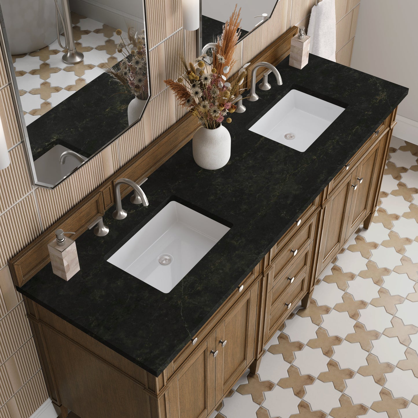 
                  
                    Brittany 72" Double Vanity in Saddle Brown Double Bathroom Vanity James Martin Vanities Phantome Eclos 
                  
                