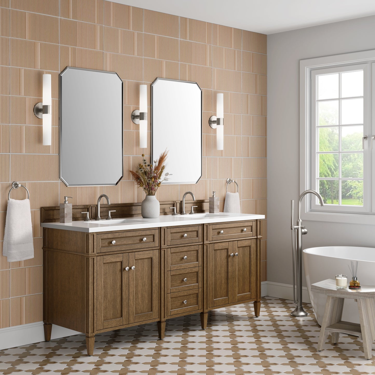 Brittany 72" Double Vanity in Saddle Brown Double Bathroom Vanity James Martin Vanities Select Your Top 