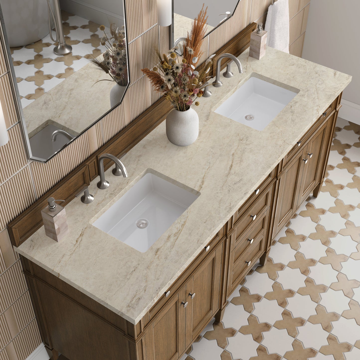 
                  
                    Brittany 72" Double Vanity in Saddle Brown Double Bathroom Vanity James Martin Vanities Tajnar Eclos 
                  
                