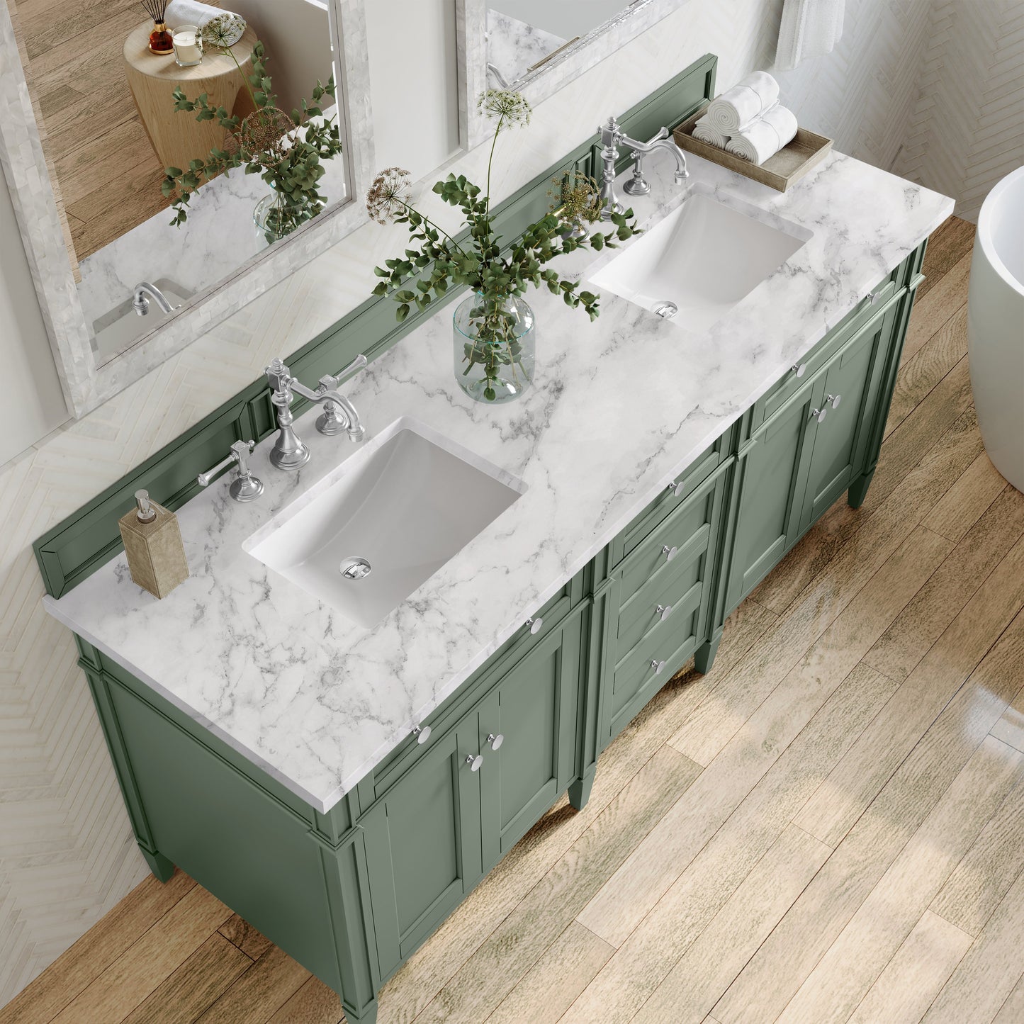 
                  
                    Brittany 72" Double Vanity in Smokey Celadon Double bathroom Vanity James Martin Vanities Carrara White Marble 
                  
                