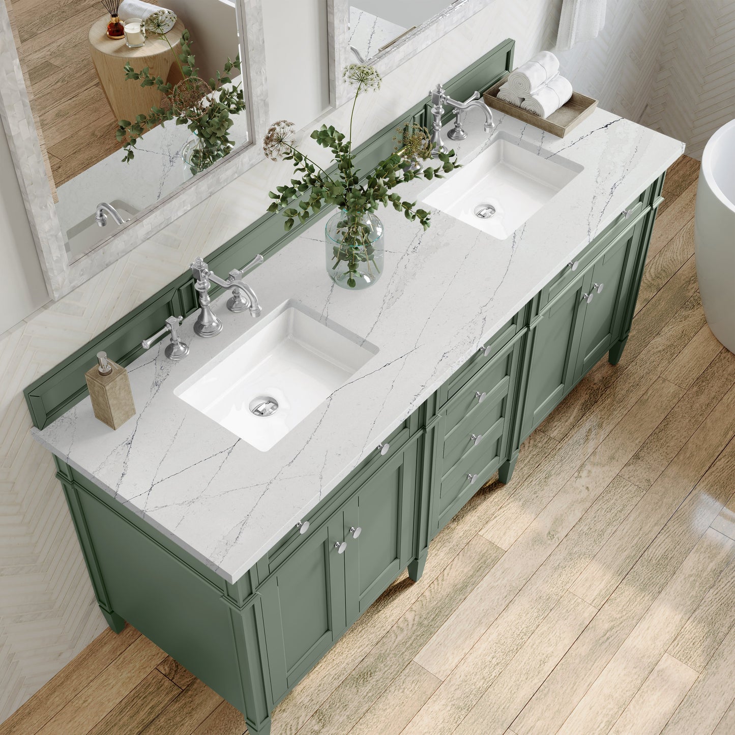 
                  
                    Brittany 72" Double Vanity in Smokey Celadon Double bathroom Vanity James Martin Vanities Ethereal Noctis Silestone 
                  
                