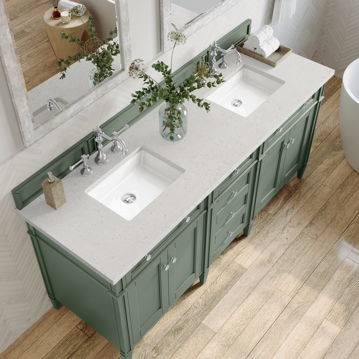 
                  
                    Brittany 72" Double Vanity in Smokey Celadon Double bathroom Vanity James Martin Vanities Lime Delight Silestone 
                  
                