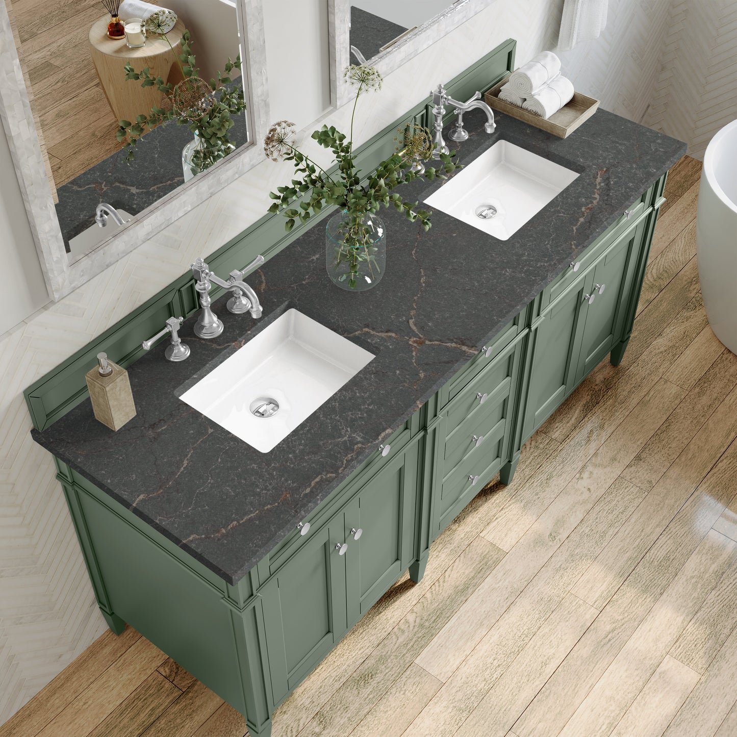 
                  
                    Brittany 72" Double Vanity in Smokey Celadon Double bathroom Vanity James Martin Vanities Parisien Bleu Silestone 
                  
                