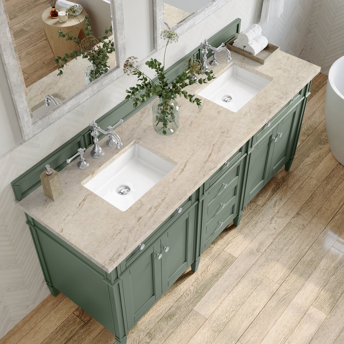 
                  
                    Brittany 72" Double Vanity in Smokey Celadon Double bathroom Vanity James Martin Vanities Tajnar Eclos 
                  
                