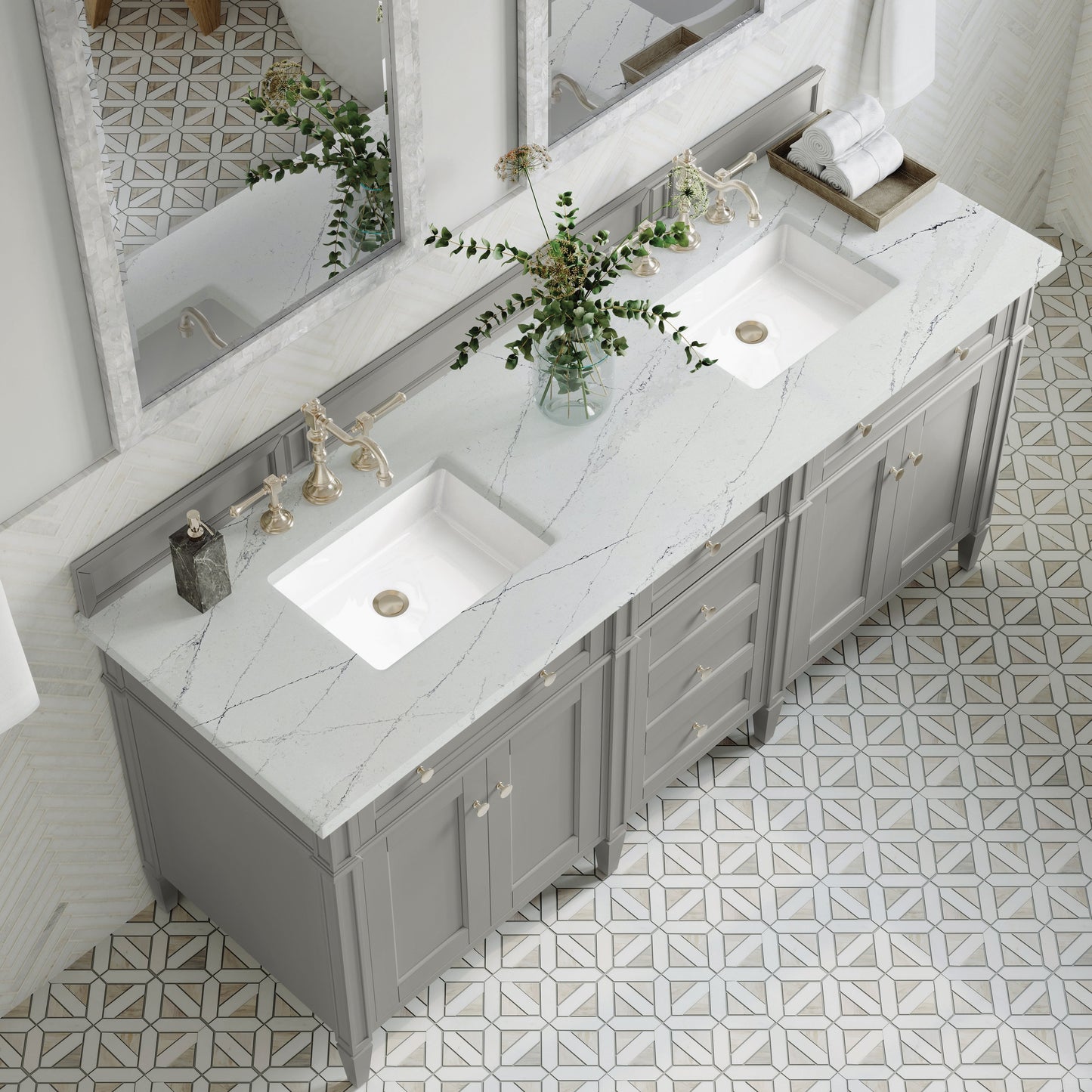
                  
                    Brittany 72" Double Vanity in Urban Gray Double bathroom Vanity James Martin Vanities Ethereal Noctis Silestone 
                  
                