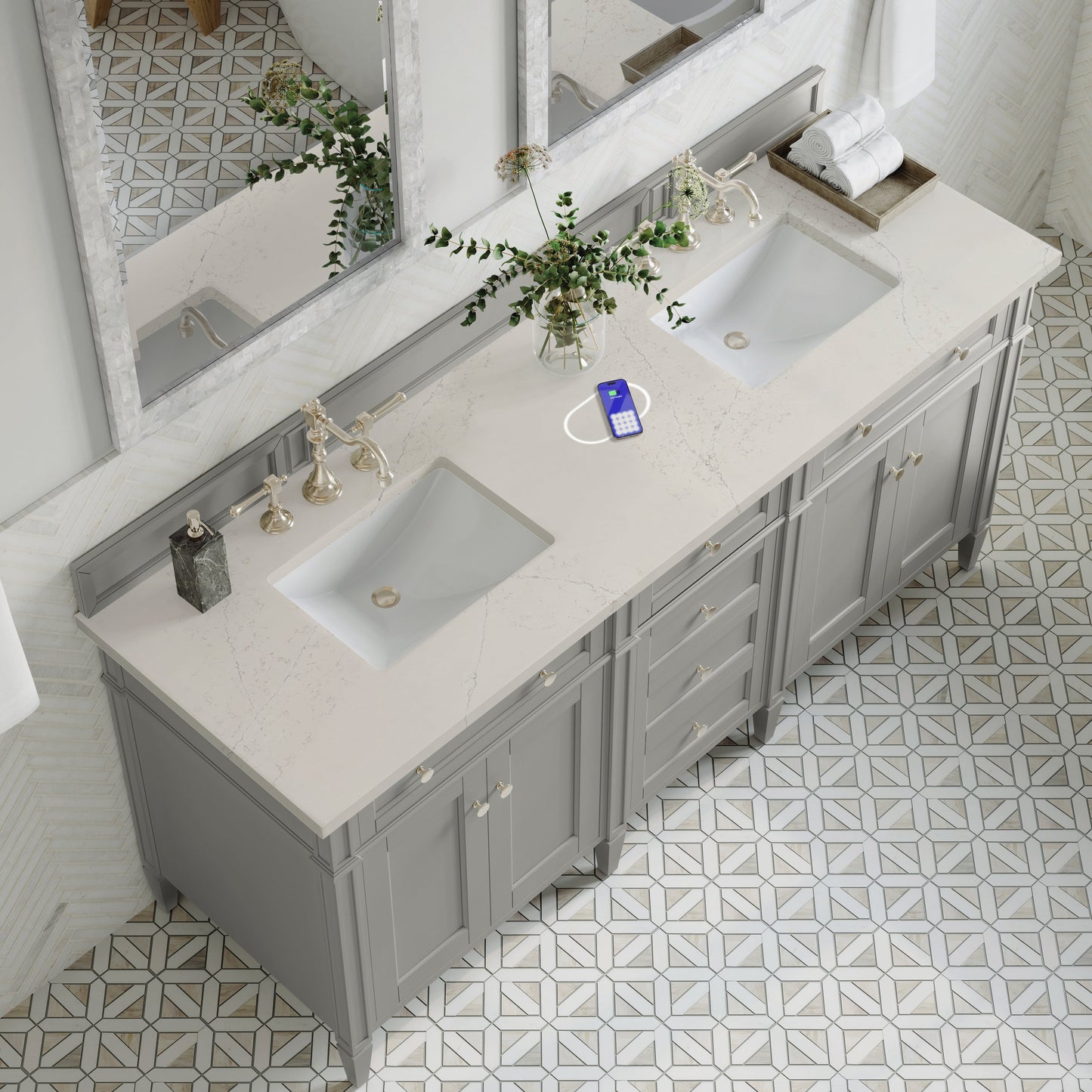 
                  
                    Brittany 72" Double Vanity in Urban Gray Double bathroom Vanity James Martin Vanities FreePower-Enabled Siberian Silestone 
                  
                