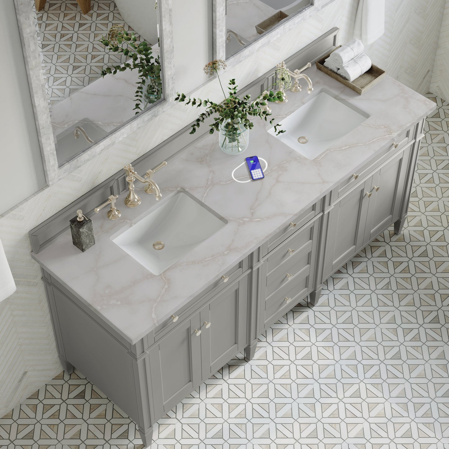 
                  
                    Brittany 72" Double Vanity in Urban Gray Double bathroom Vanity James Martin Vanities FreePower-Enabled Victorian Silver Silestone 
                  
                