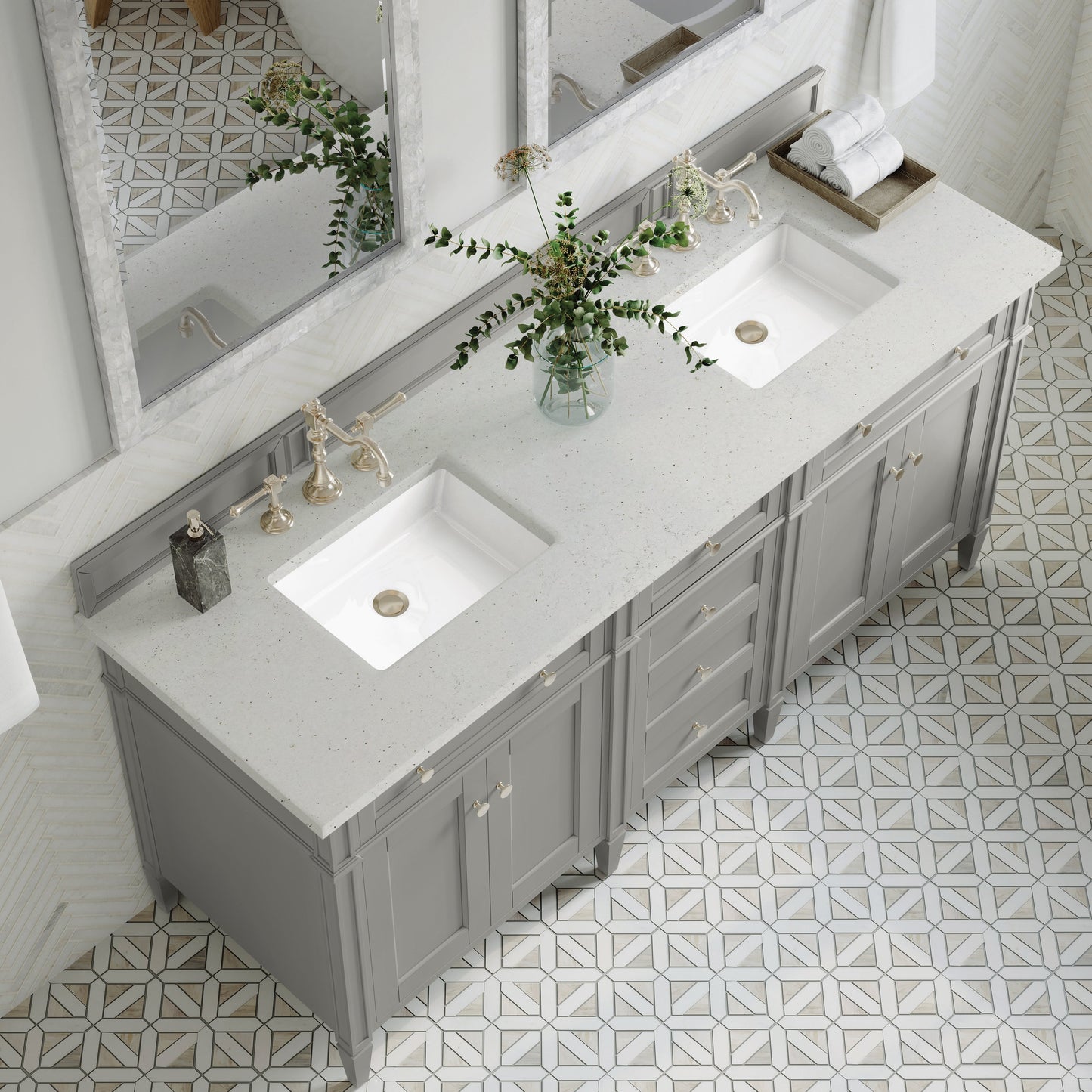 
                  
                    Brittany 72" Double Vanity in Urban Gray Double bathroom Vanity James Martin Vanities Lime Delight Silestone 
                  
                