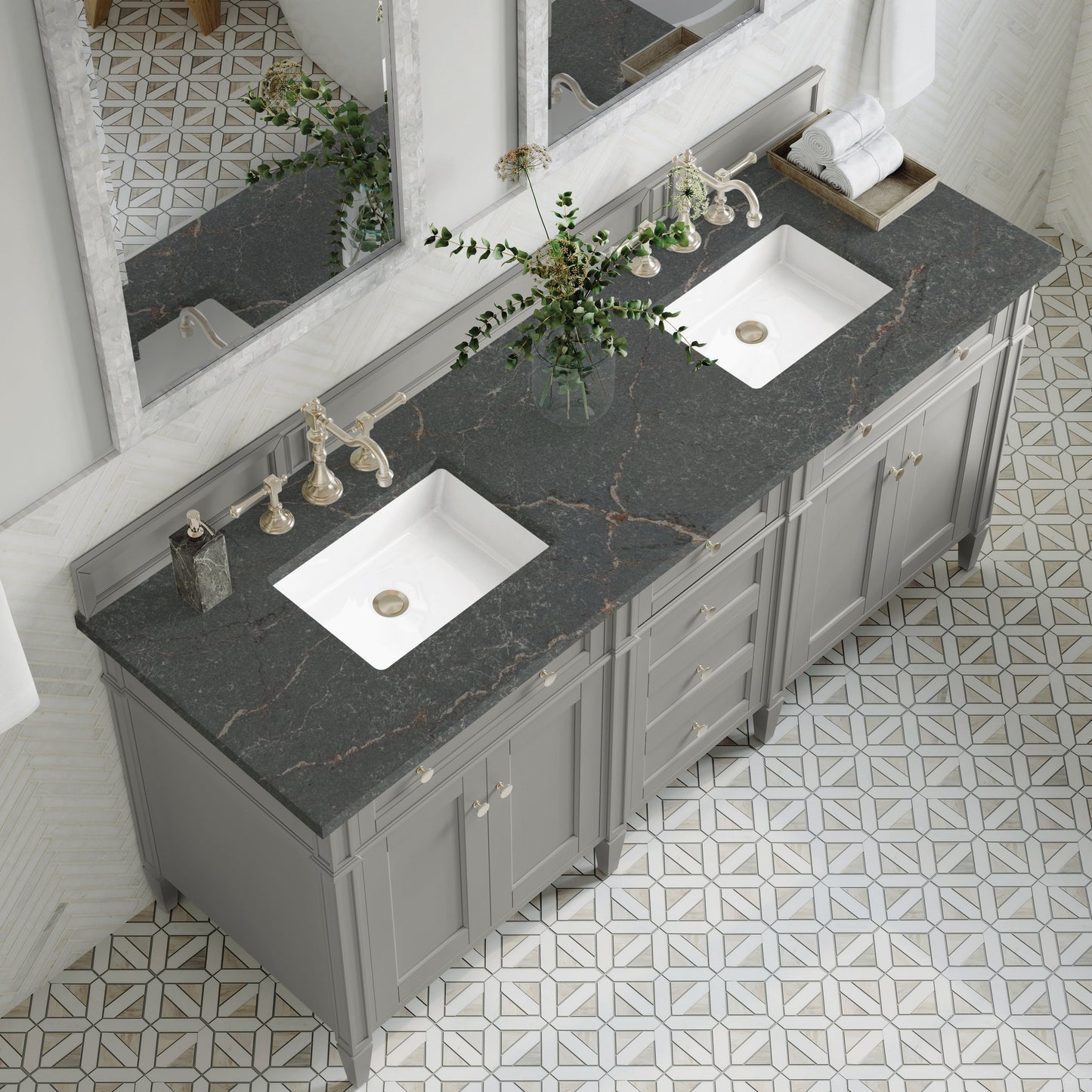 
                  
                    Brittany 72" Double Vanity in Urban Gray Double bathroom Vanity James Martin Vanities Parisien Bleu Silestone 
                  
                