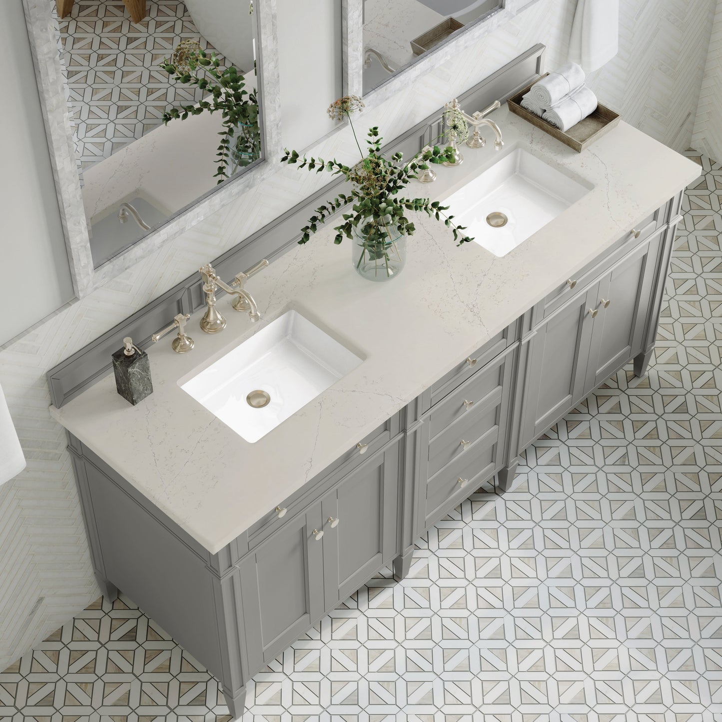 
                  
                    Brittany 72" Double Vanity in Urban Gray Double bathroom Vanity James Martin Vanities Siberian Silestone 
                  
                