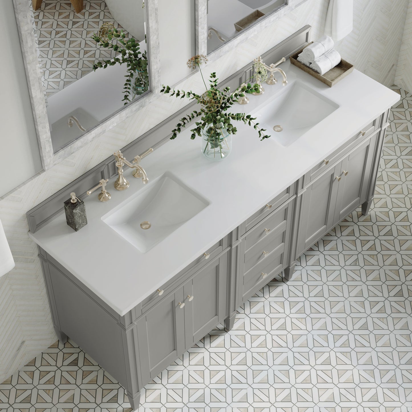
                  
                    Brittany 72" Double Vanity in Urban Gray Double bathroom Vanity James Martin Vanities White Zeus Silestone 
                  
                