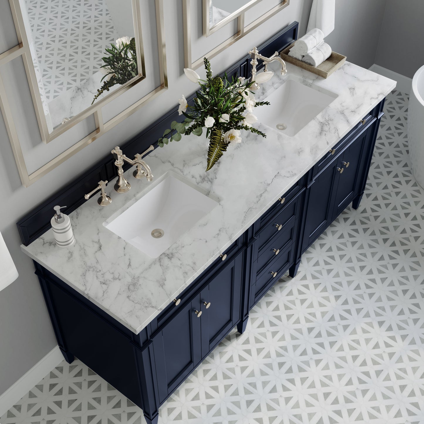 
                  
                    Brittany 72" Double Vanity in Victory Blue Double bathroom Vanity James Martin Vanities Carrara White Marble 
                  
                