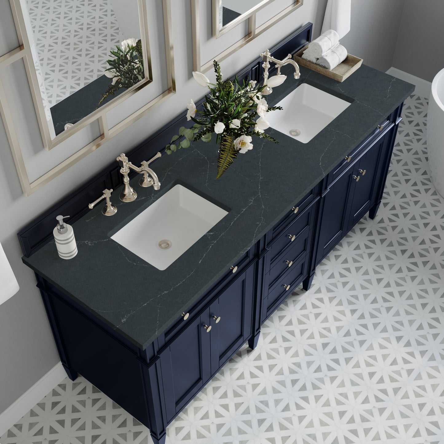 
                  
                    Brittany 72" Double Vanity in Victory Blue Double bathroom Vanity James Martin Vanities Charcoal Soapstone Silestone 
                  
                