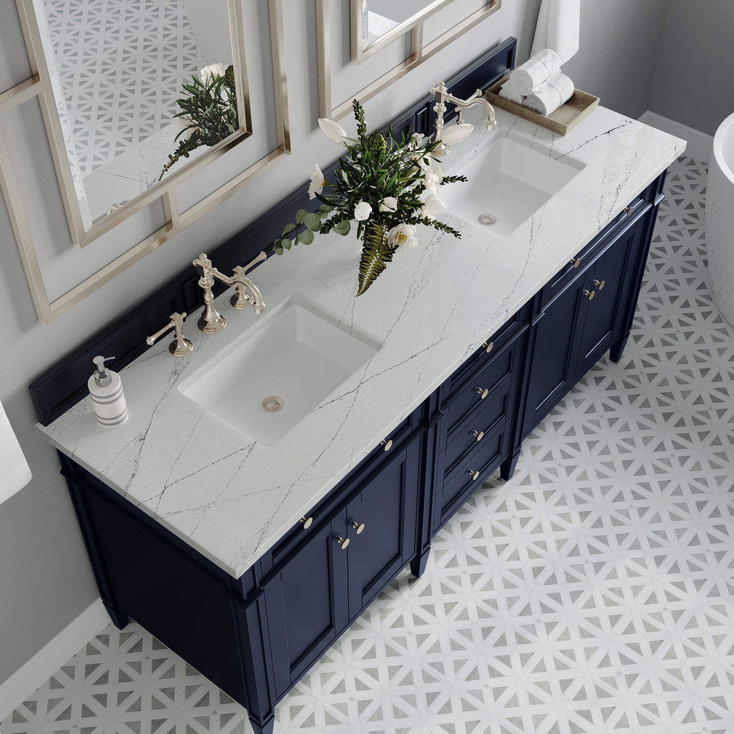 
                  
                    Brittany 72" Double Vanity in Victory Blue Double bathroom Vanity James Martin Vanities Ethereal Noctis Silestone 
                  
                