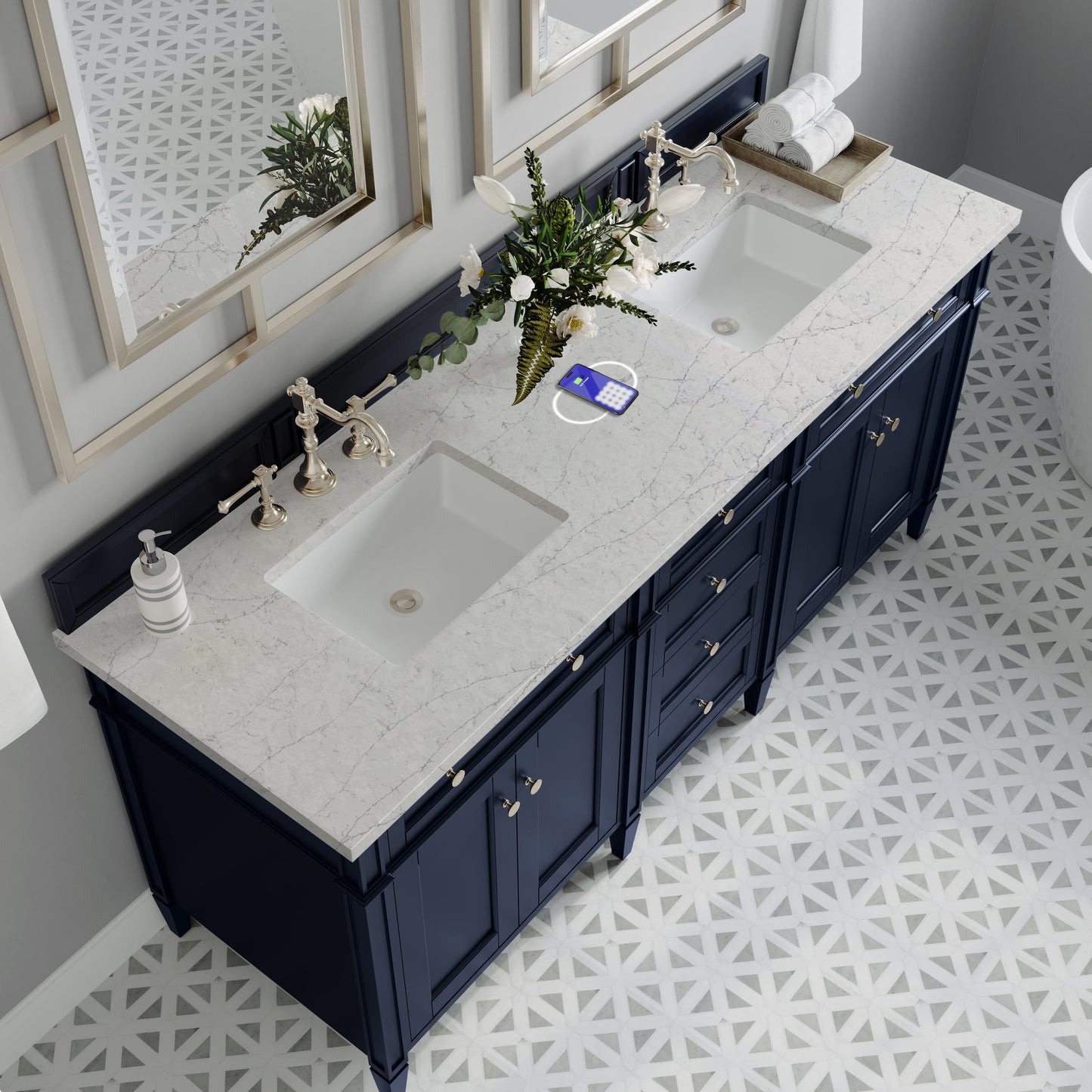 
                  
                    Brittany 72" Double Vanity in Victory Blue Double bathroom Vanity James Martin Vanities FreePower-Enabled Eternal Jasmine Pearl Silestone 
                  
                