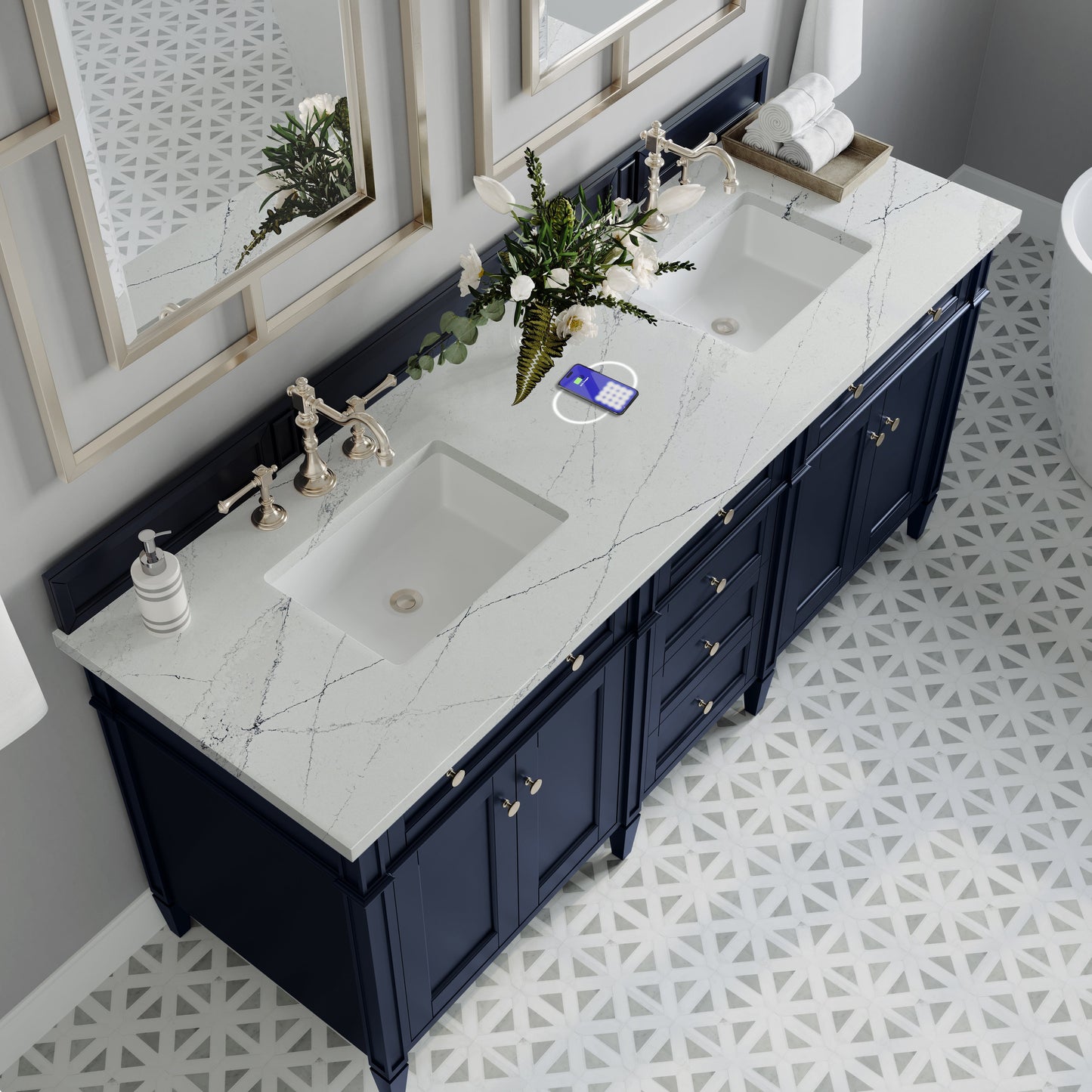 
                  
                    Brittany 72" Double Vanity in Victory Blue Double bathroom Vanity James Martin Vanities FreePower-Enabled Ethereal Noctis Silestone 
                  
                