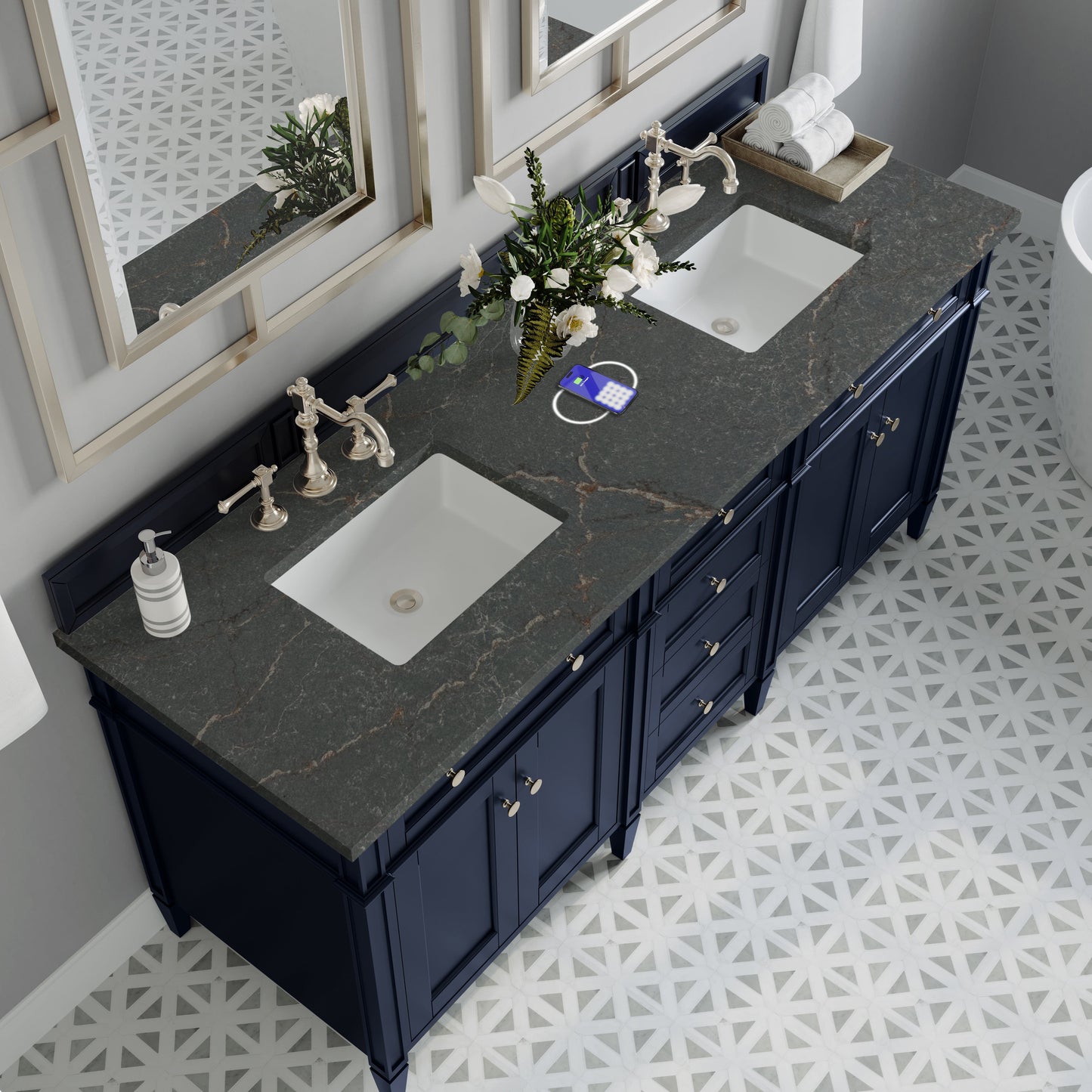 
                  
                    Brittany 72" Double Vanity in Victory Blue Double bathroom Vanity James Martin Vanities FreePower-Enabled Parisien Bleu Silestone 
                  
                