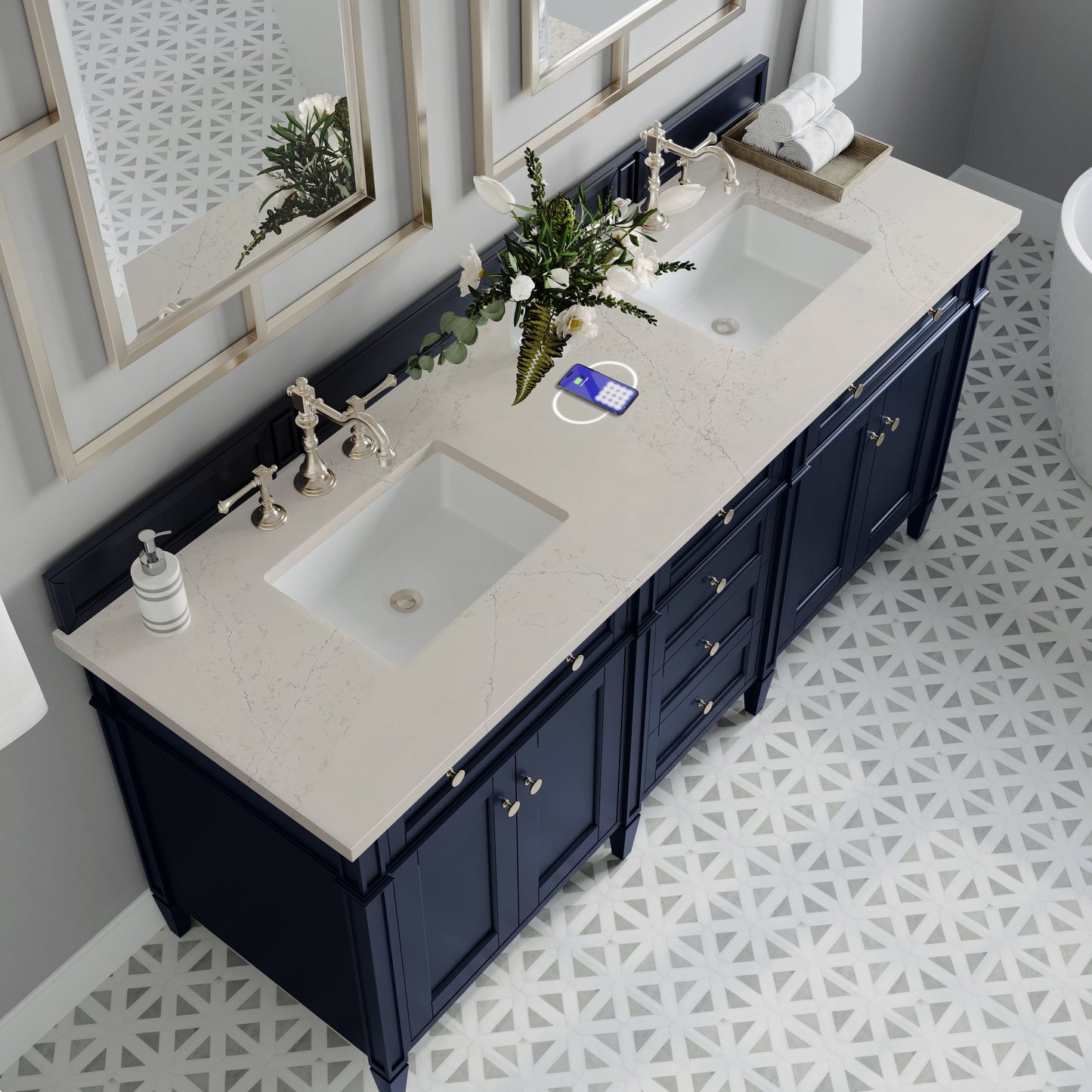 
                  
                    Brittany 72" Double Vanity in Victory Blue Double bathroom Vanity James Martin Vanities FreePower-Enabled Siberian Silestone 
                  
                