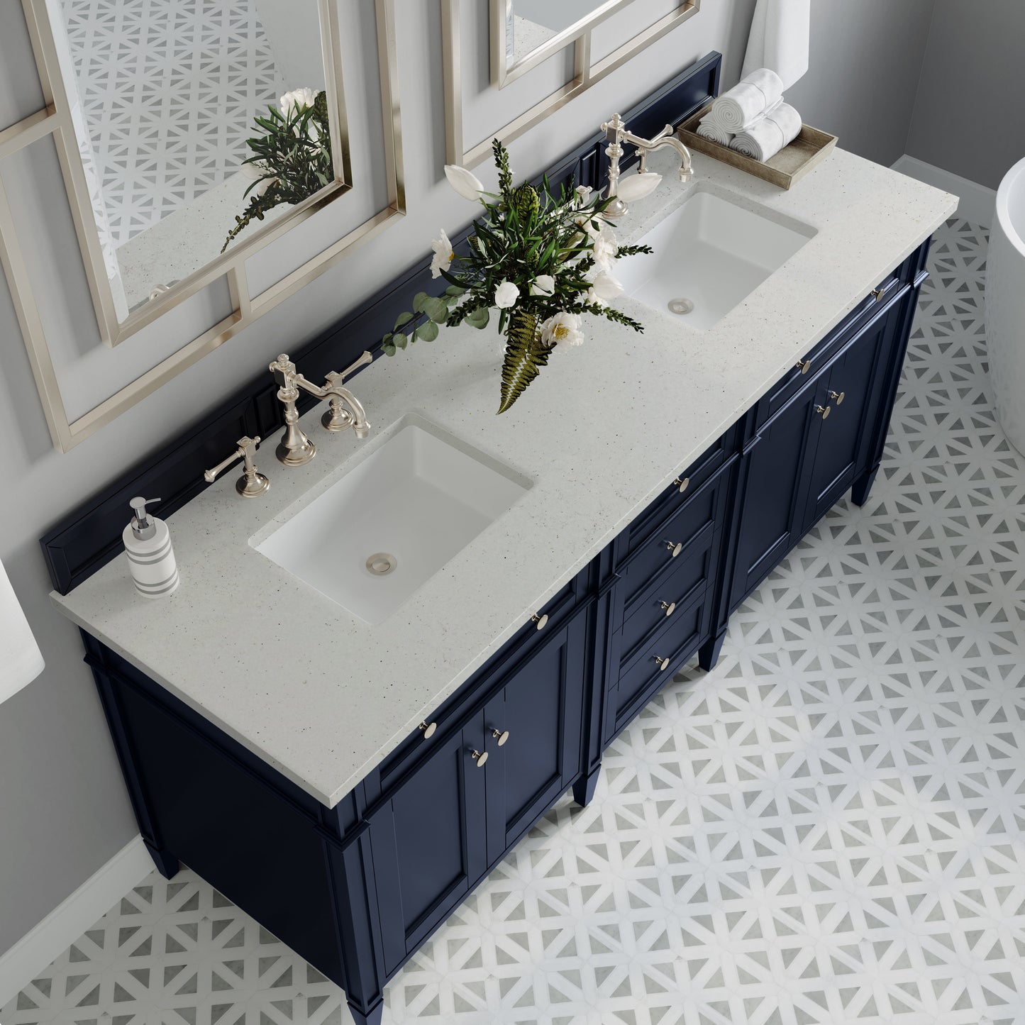 
                  
                    Brittany 72" Double Vanity in Victory Blue Double bathroom Vanity James Martin Vanities Lime Delight Silestone 
                  
                