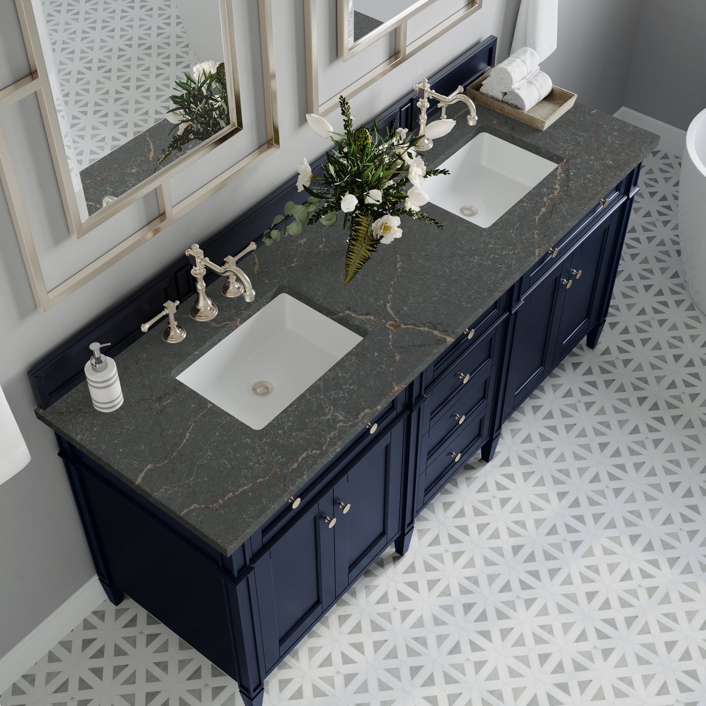 
                  
                    Brittany 72" Double Vanity in Victory Blue Double bathroom Vanity James Martin Vanities Parisien Bleu Silestone 
                  
                