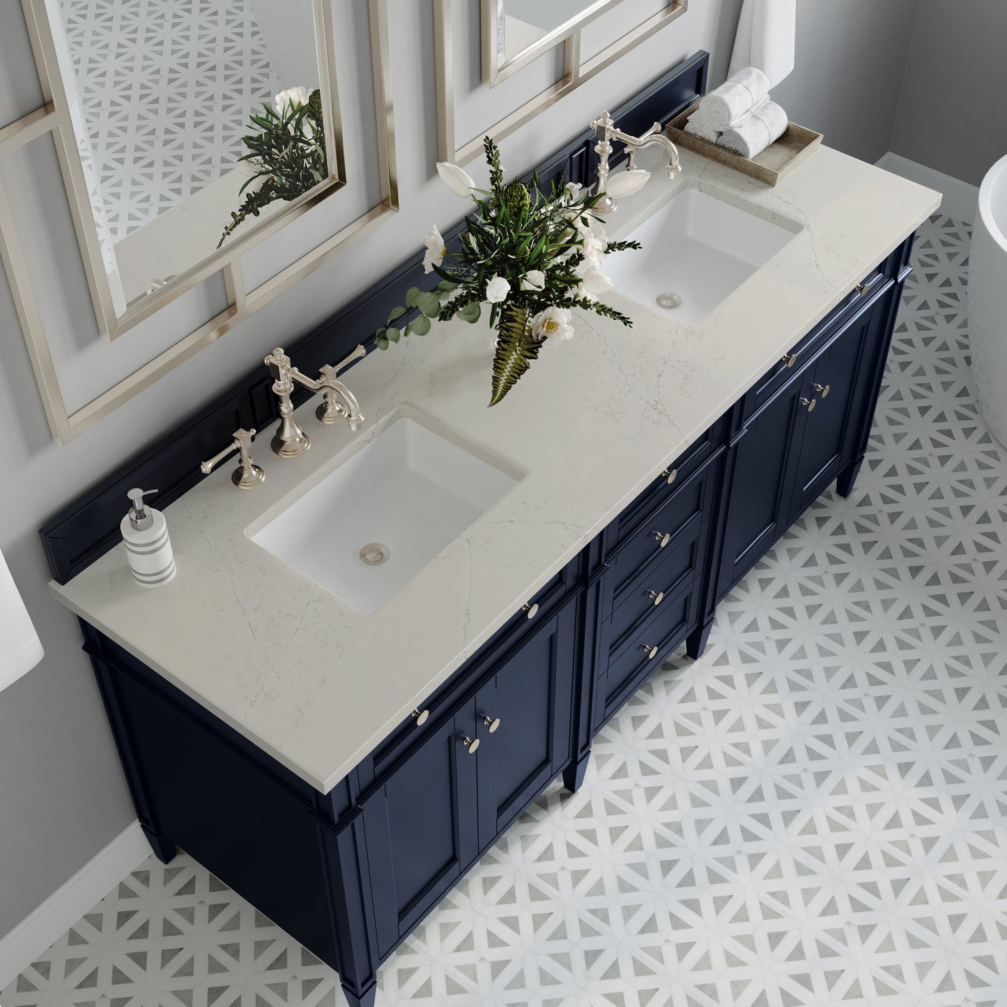 
                  
                    Brittany 72" Double Vanity in Victory Blue Double bathroom Vanity James Martin Vanities Siberian Silestone 
                  
                