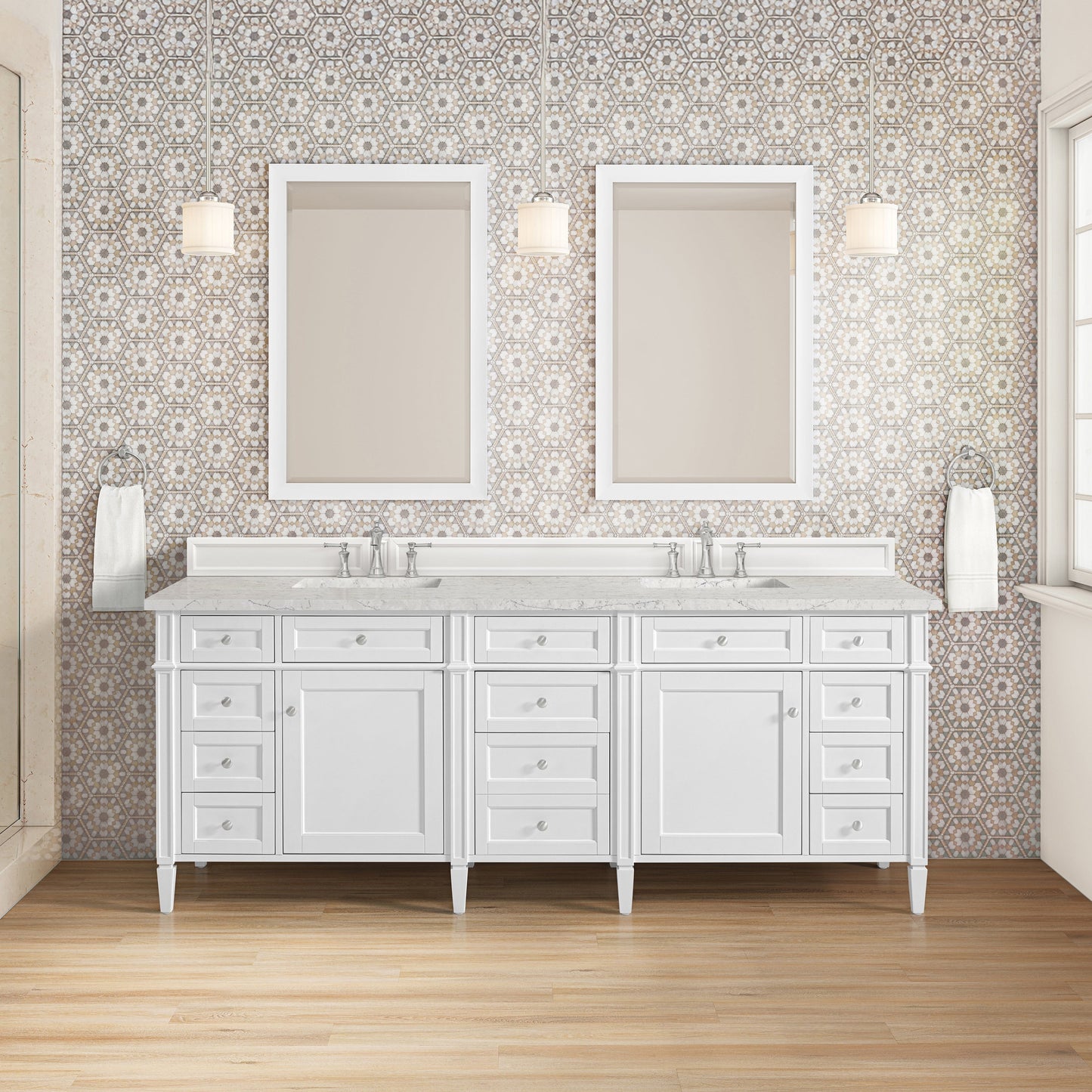 
                  
                    Brittany 84" Double Vanity in Bright White Double bathroom Vanity James Martin Vanities Select Your Top 
                  
                